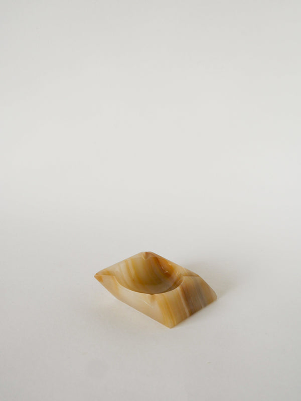 Cendrier En Onyx, Forme Carrée, Beige, Design, 1970 - 10 X 10 Cm
