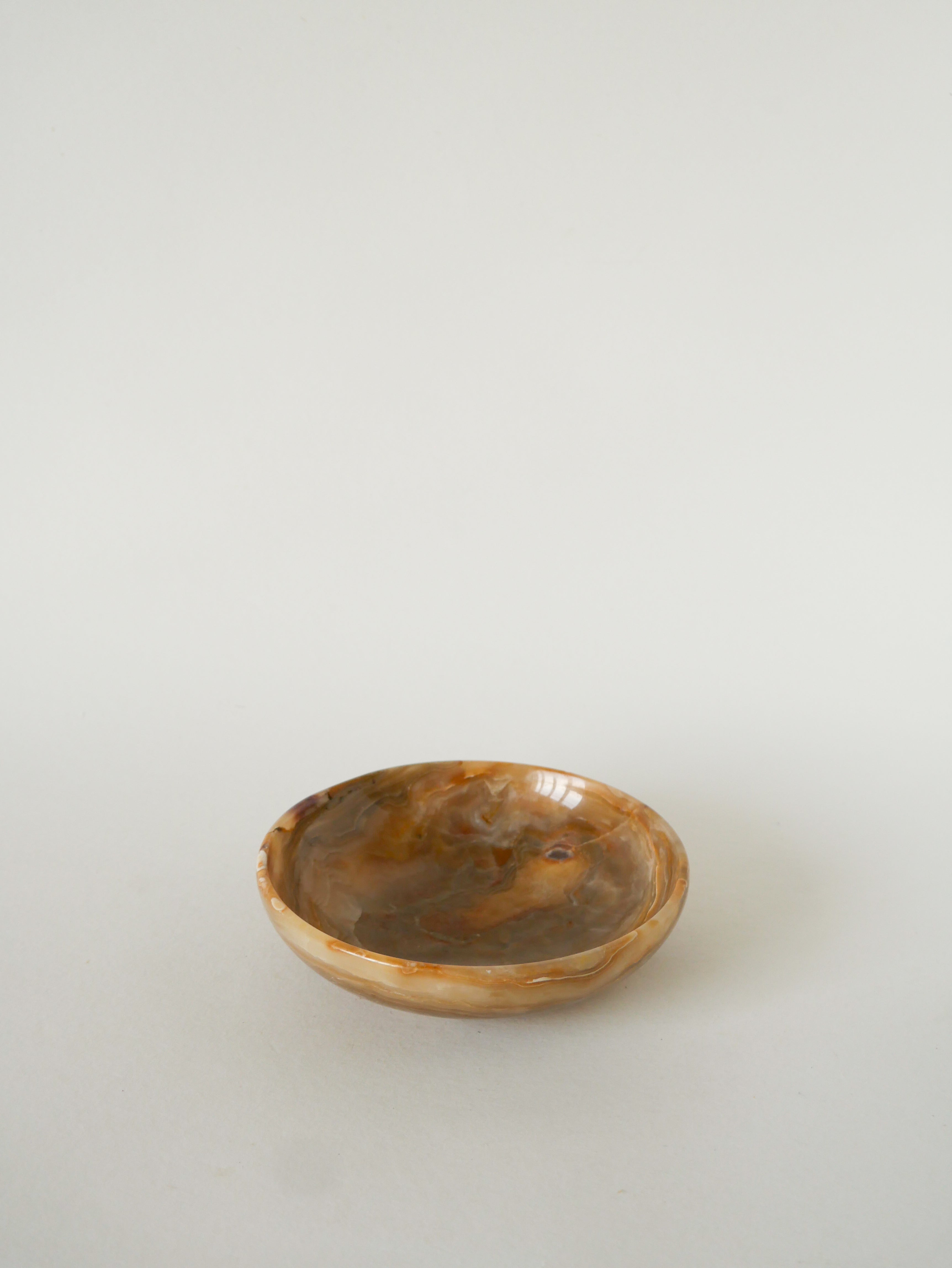 Grand Vide-Poche En Albâtre, Forme Ronde, Marron, Design, 1970 - 15 X 15 Cm