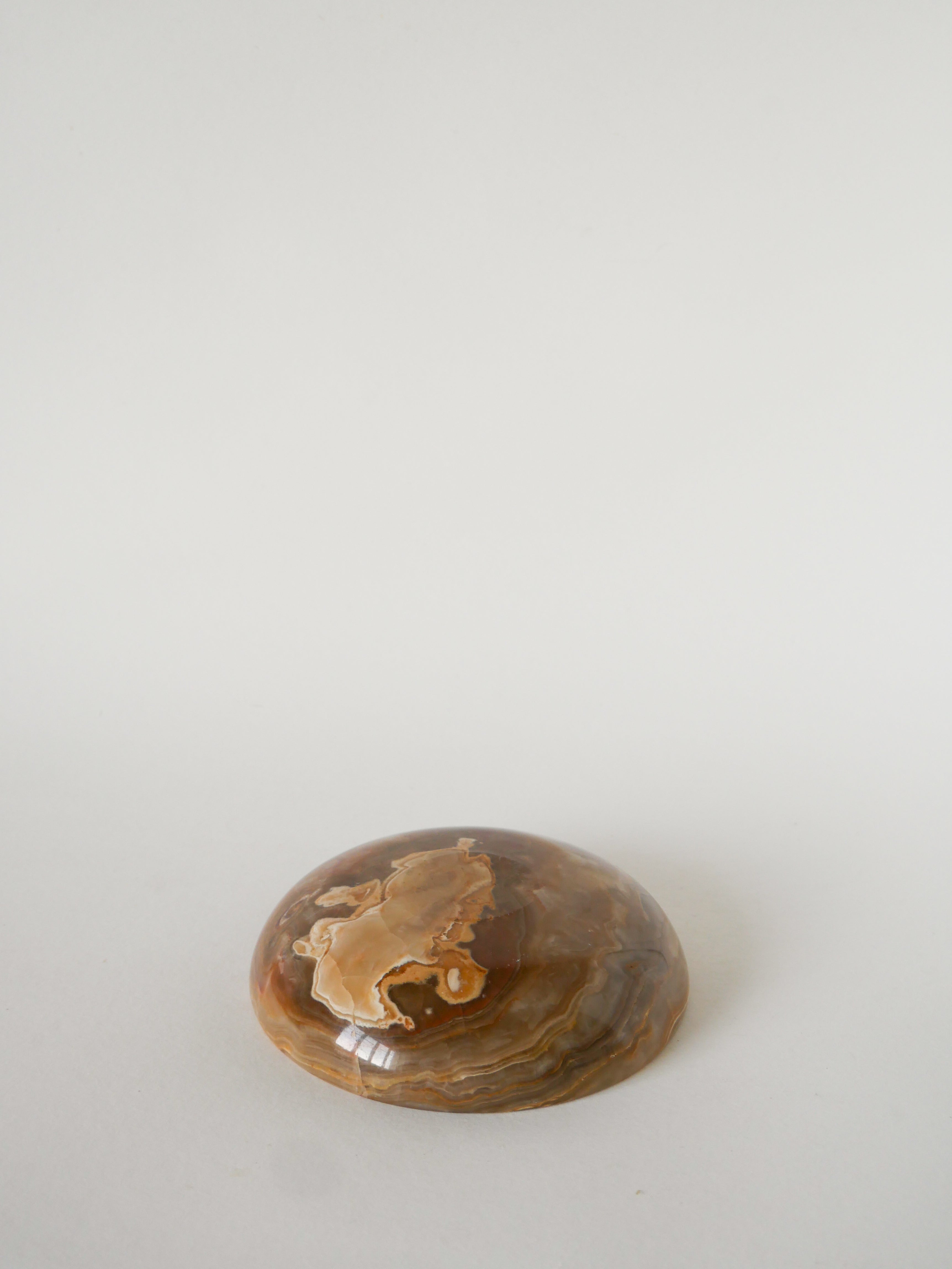 Grand Vide-Poche En Albâtre, Forme Ronde, Marron, Design, 1970 - 15 X 15 Cm