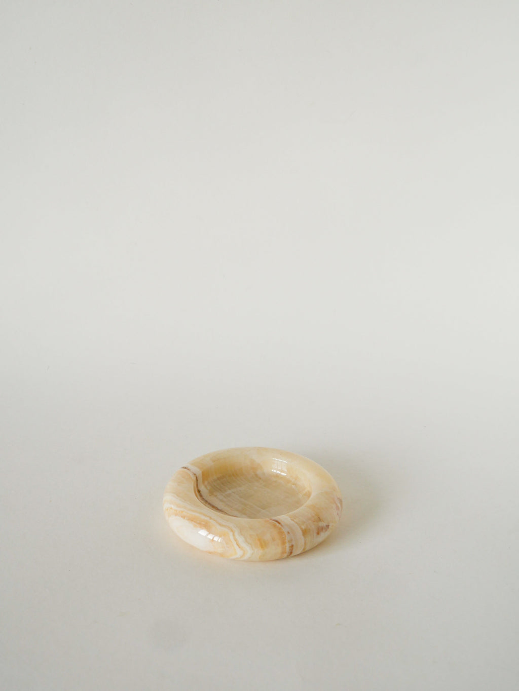 Vide-Poche En Onyx, Forme Ronde, Crème, Design, 1970 - 11.5 Cm