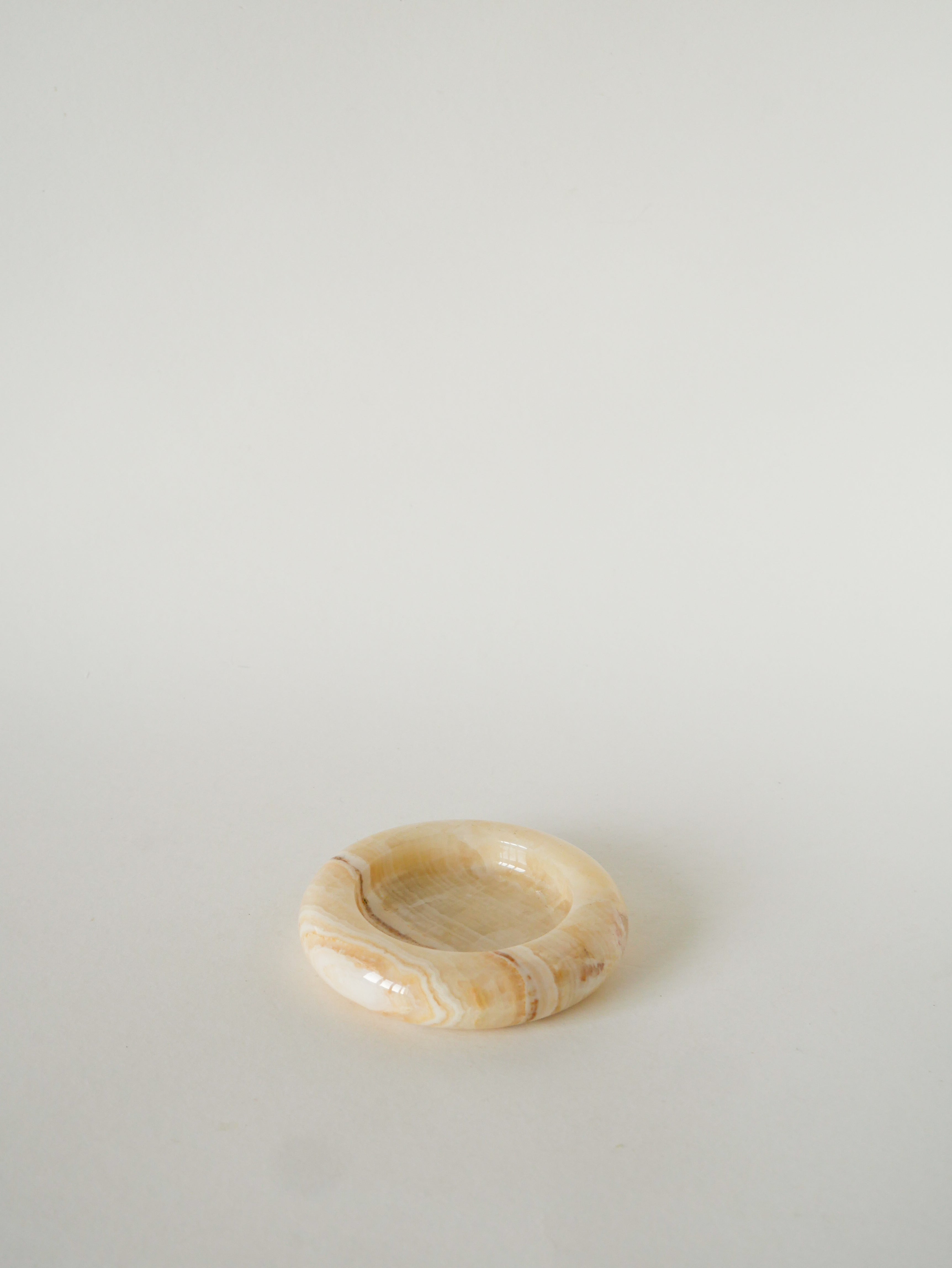 Vide-Poche En Onyx, Forme Ronde, Crème, Design, 1970 - 11.5 Cm