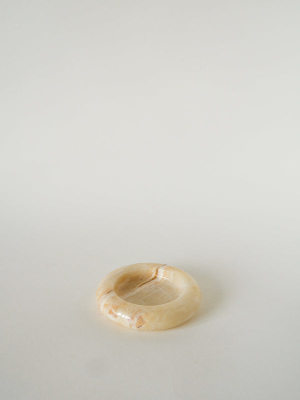 Vide-Poche En Onyx, Forme Ronde, Crème, Design, 1970 - 11.5 Cm