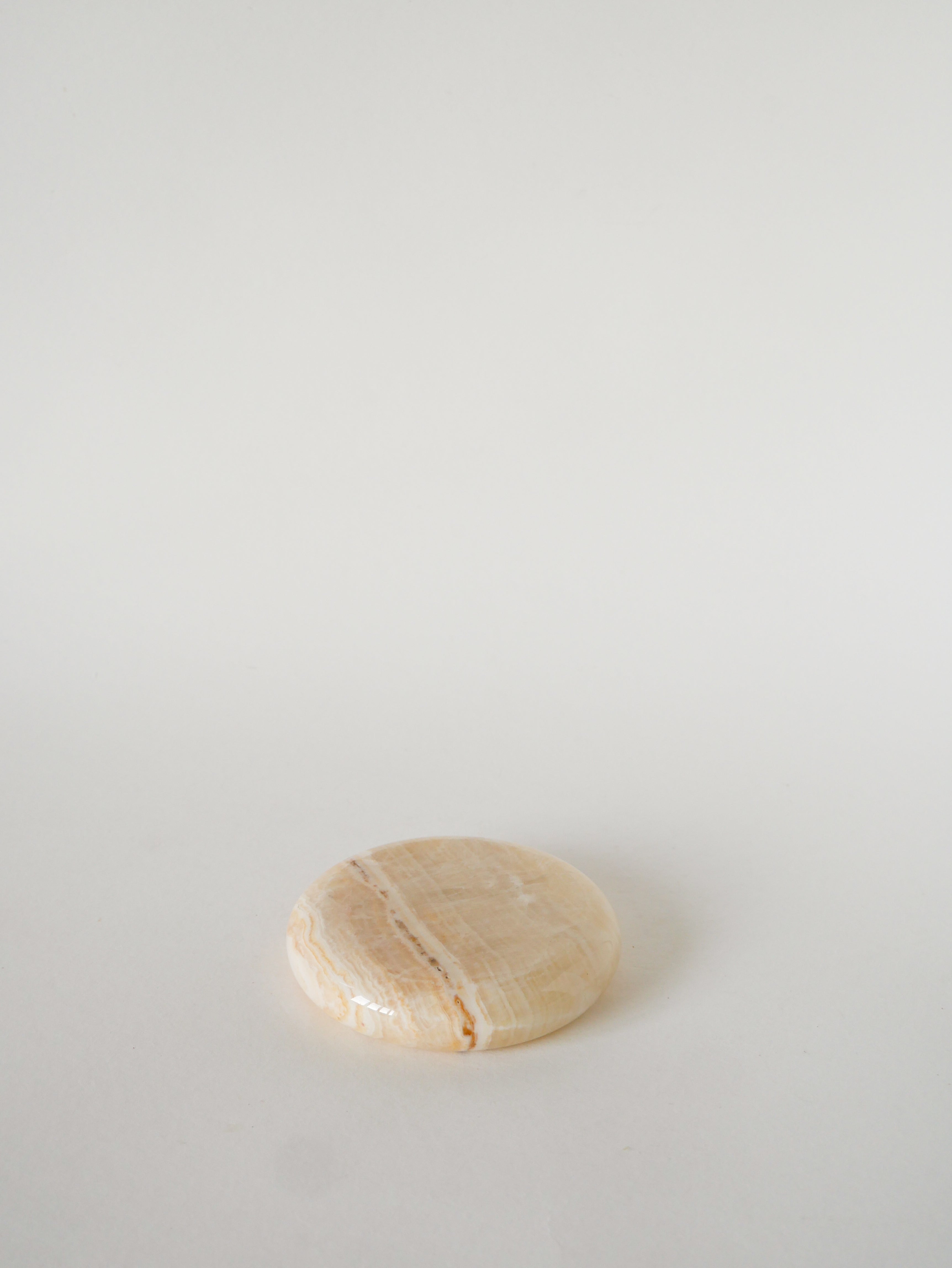 Vide-Poche En Onyx, Forme Ronde, Crème, Design, 1970 - 11.5 Cm