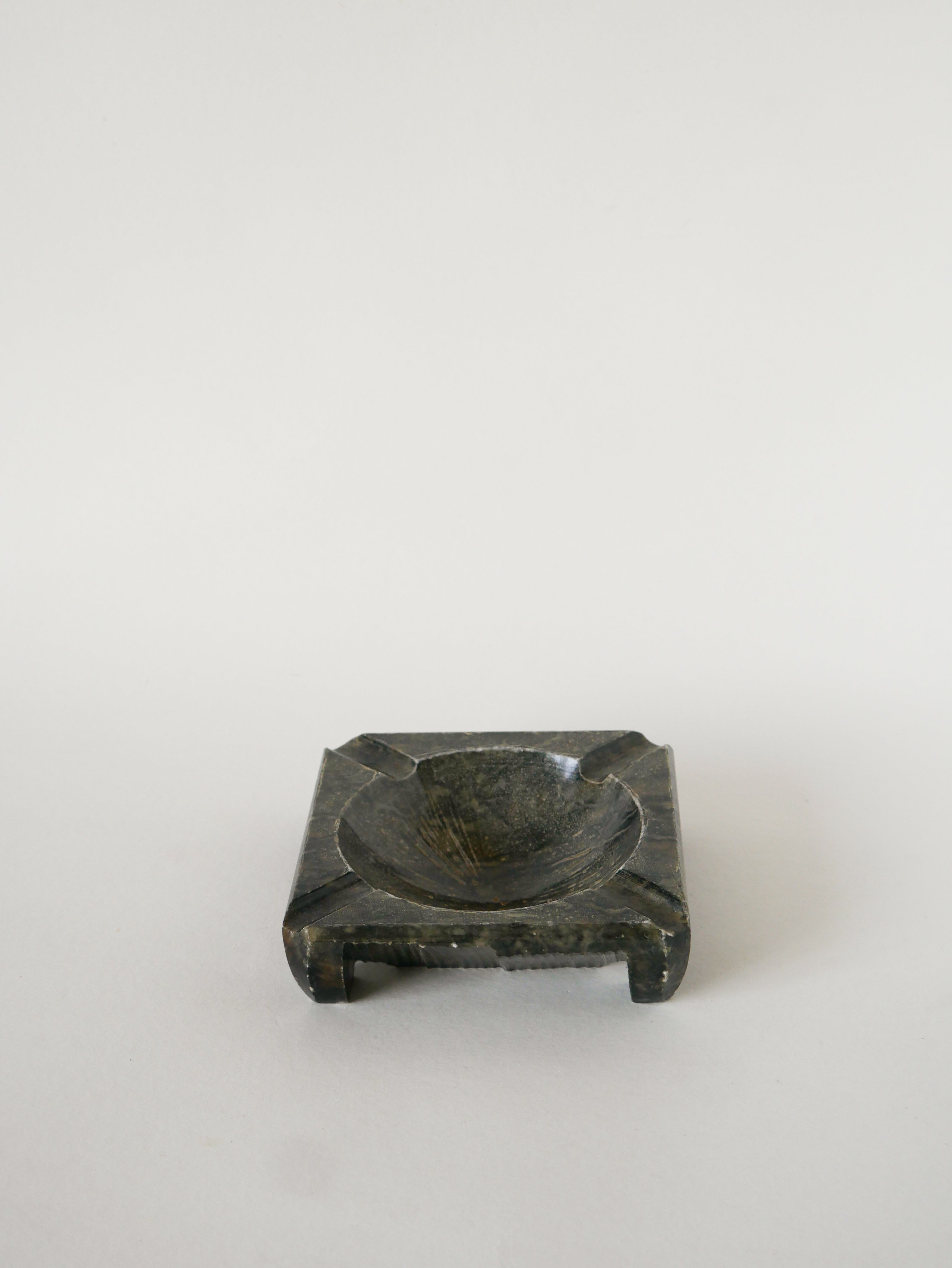 Très Grand Cendrier En Marbre, Forme Carrée, Gris Foncé, Design, 1970