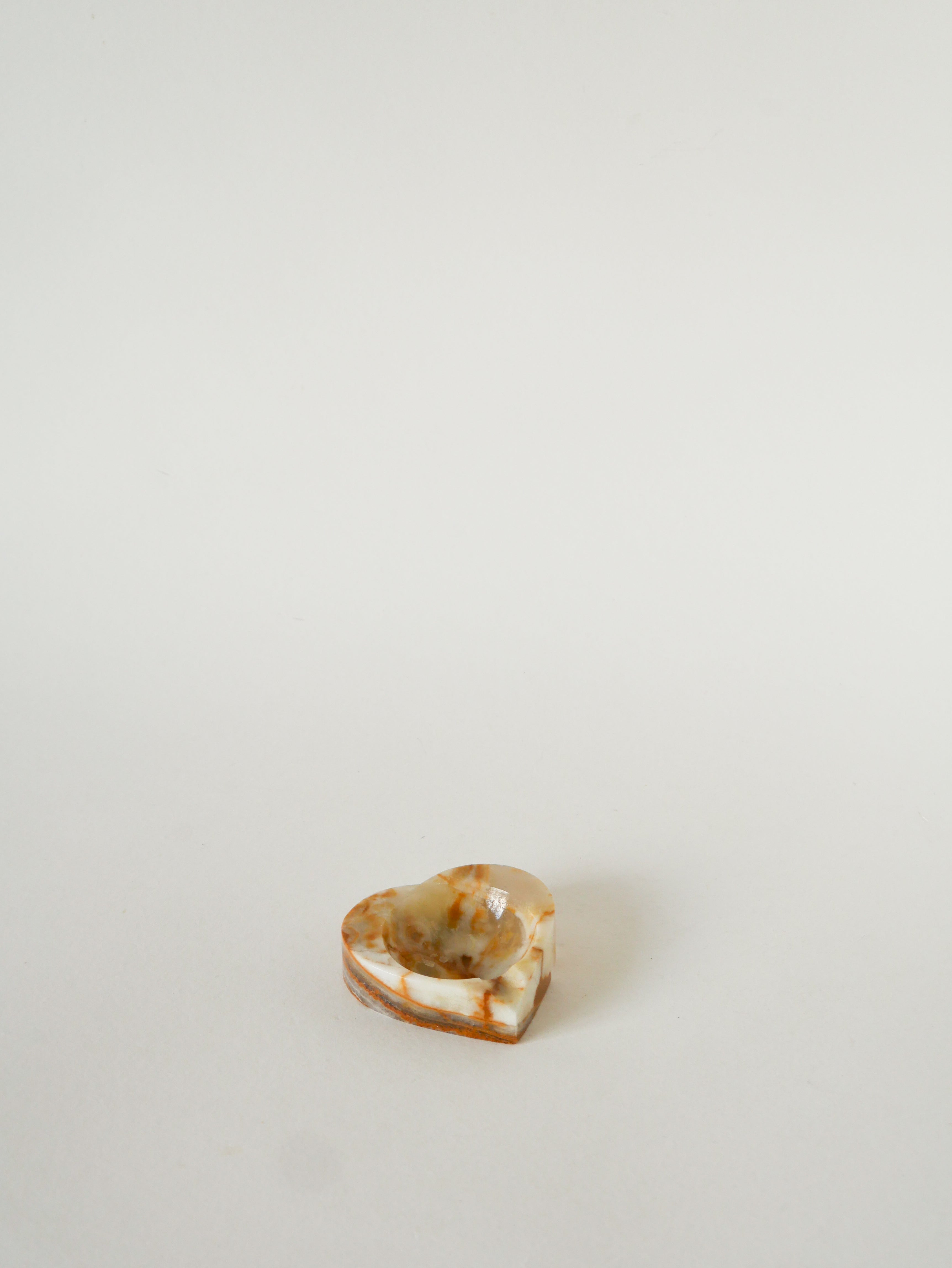 Vide-Poche En Albâtre, Forme Cœur, Beige Et Marron, 1970