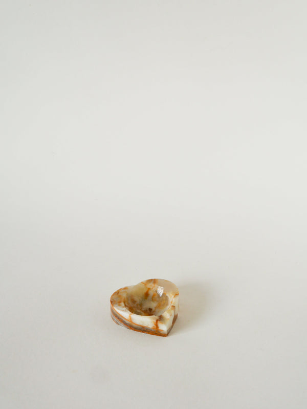 Vide-Poche En Albâtre, Forme Cœur, Beige Et Marron, 1970
