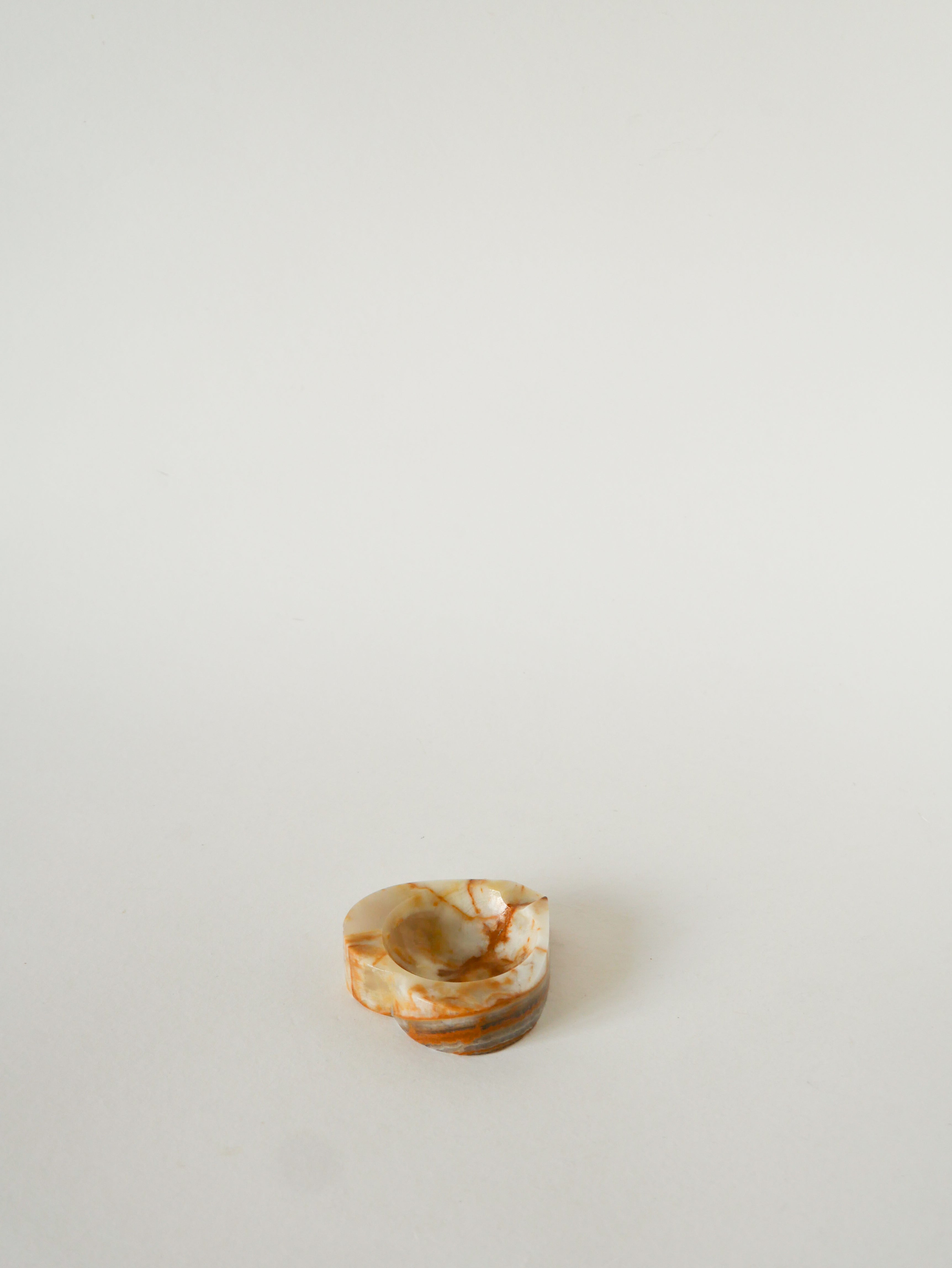 Vide-Poche En Albâtre, Forme Cœur, Beige Et Marron, 1970