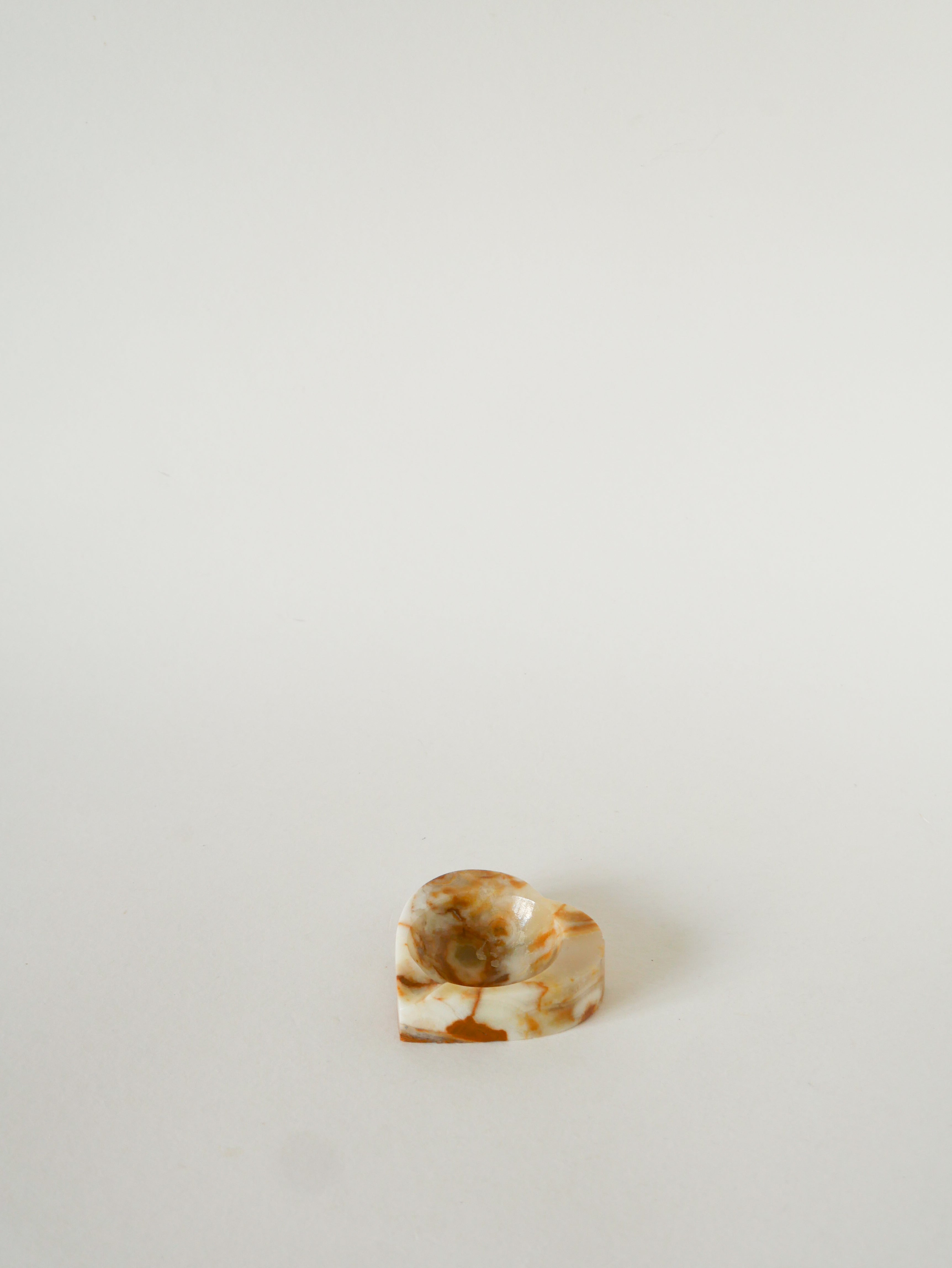 Vide-Poche En Albâtre, Forme Cœur, Beige Et Marron, 1970