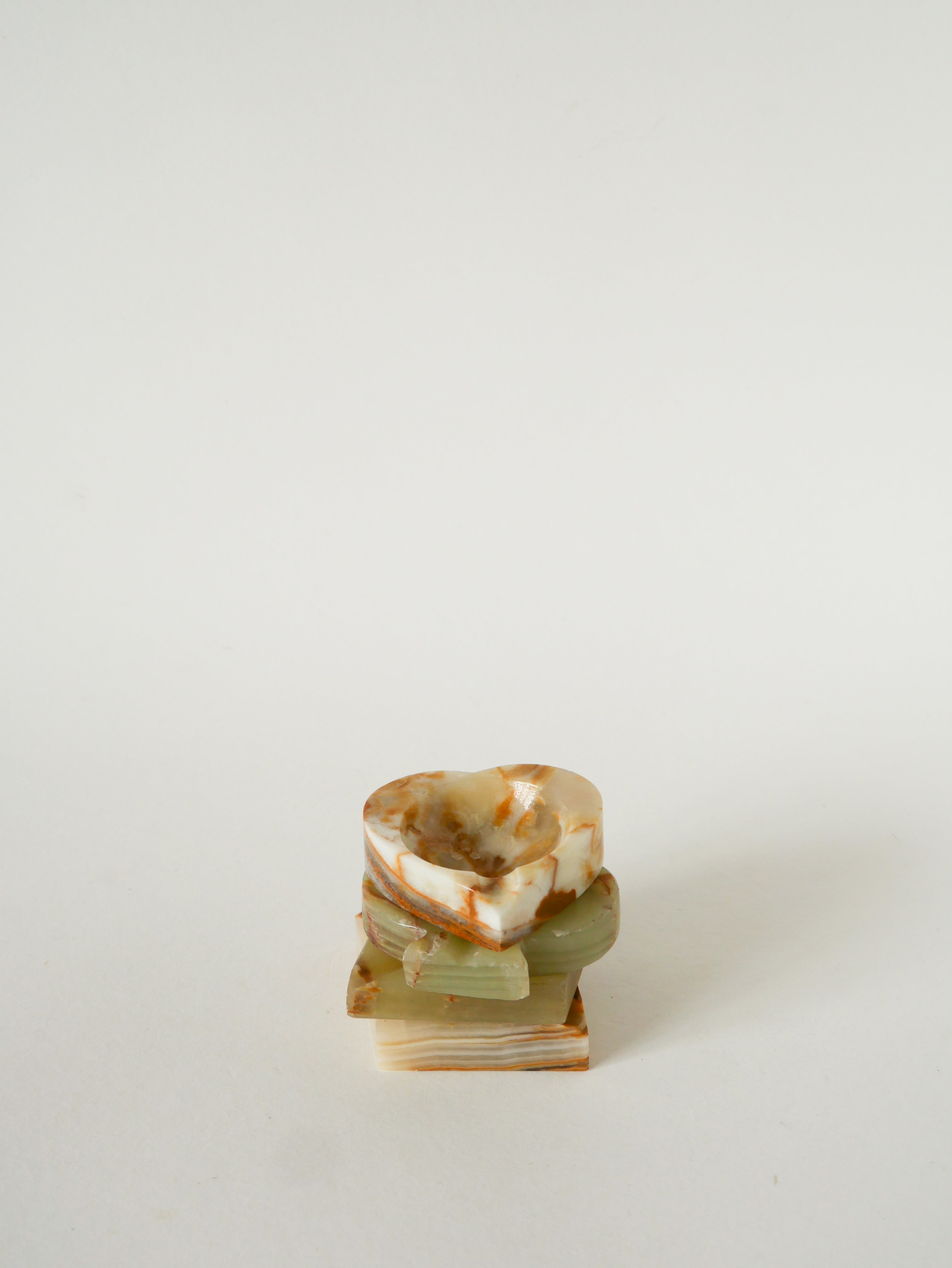 Vide-Poche En Albâtre, Forme Cœur, Beige Et Marron, 1970