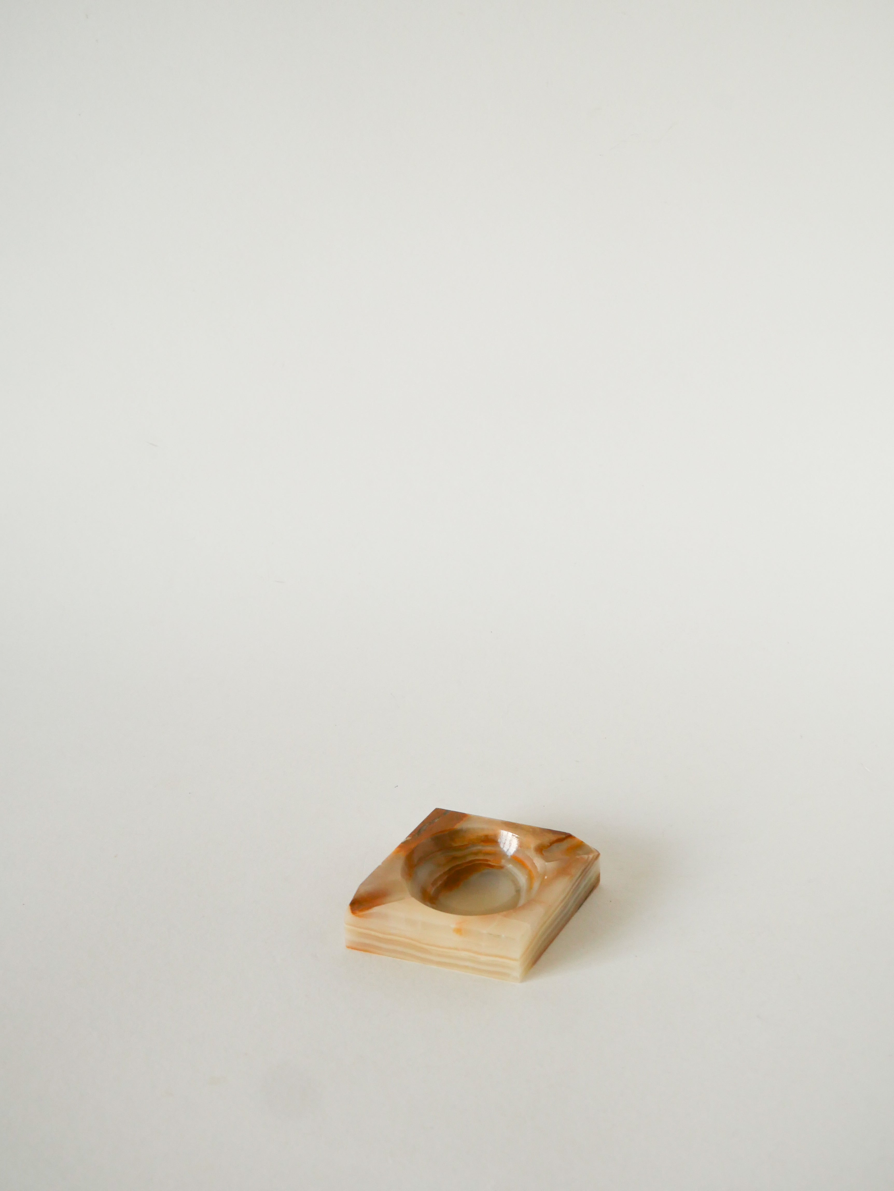 Vide-Poche En Albâtre, Forme Carreau, Beige Et Marron, 1970