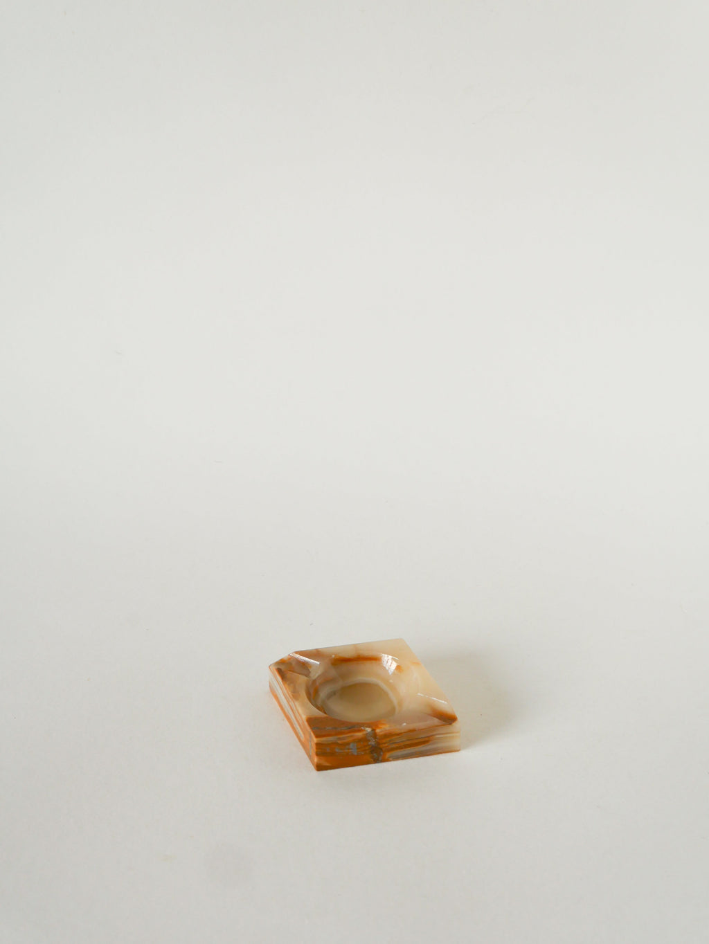 Vide-Poche En Albâtre, Forme Carreau, Beige Et Marron, 1970