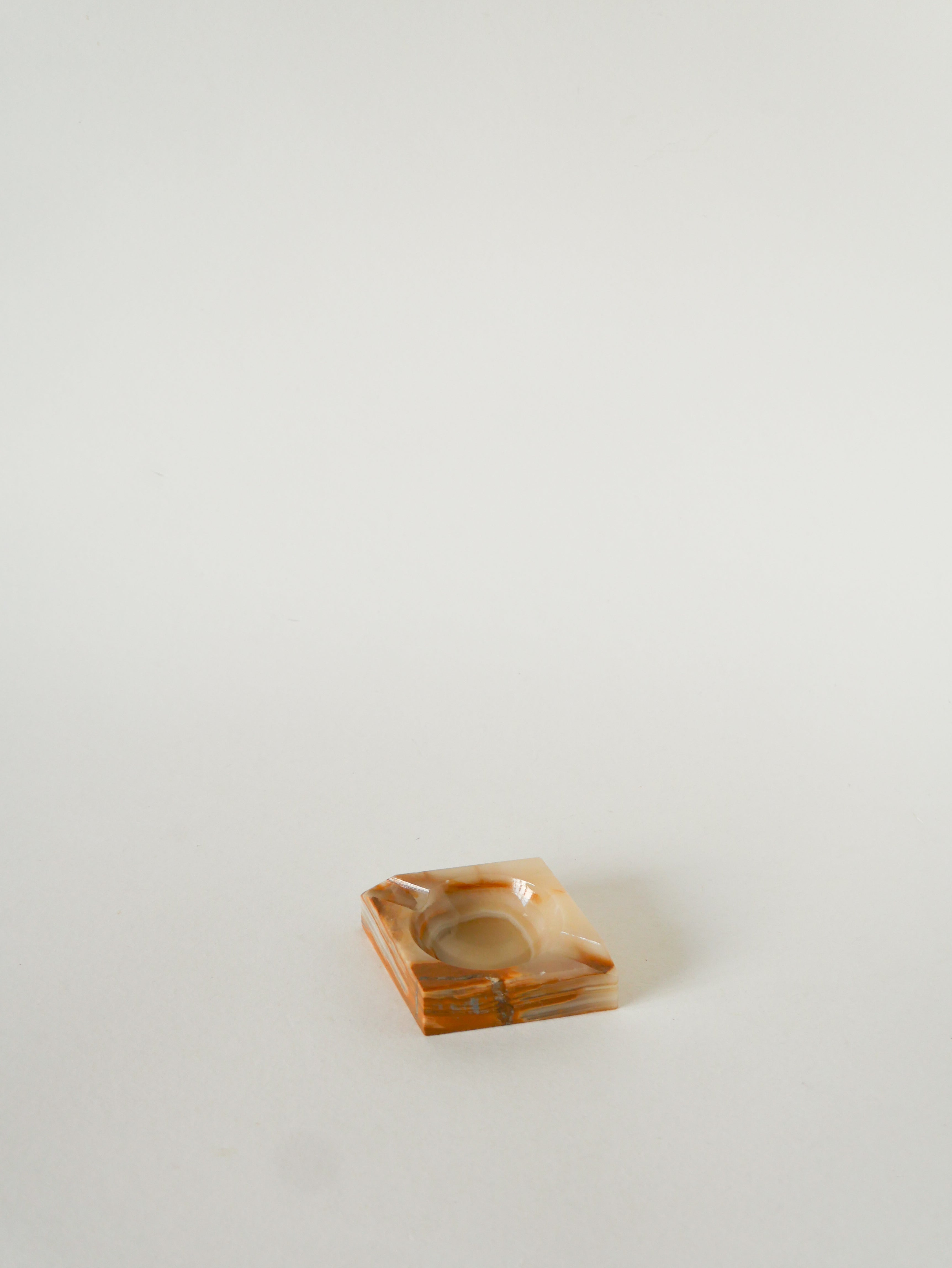Vide-Poche En Albâtre, Forme Carreau, Beige Et Marron, 1970