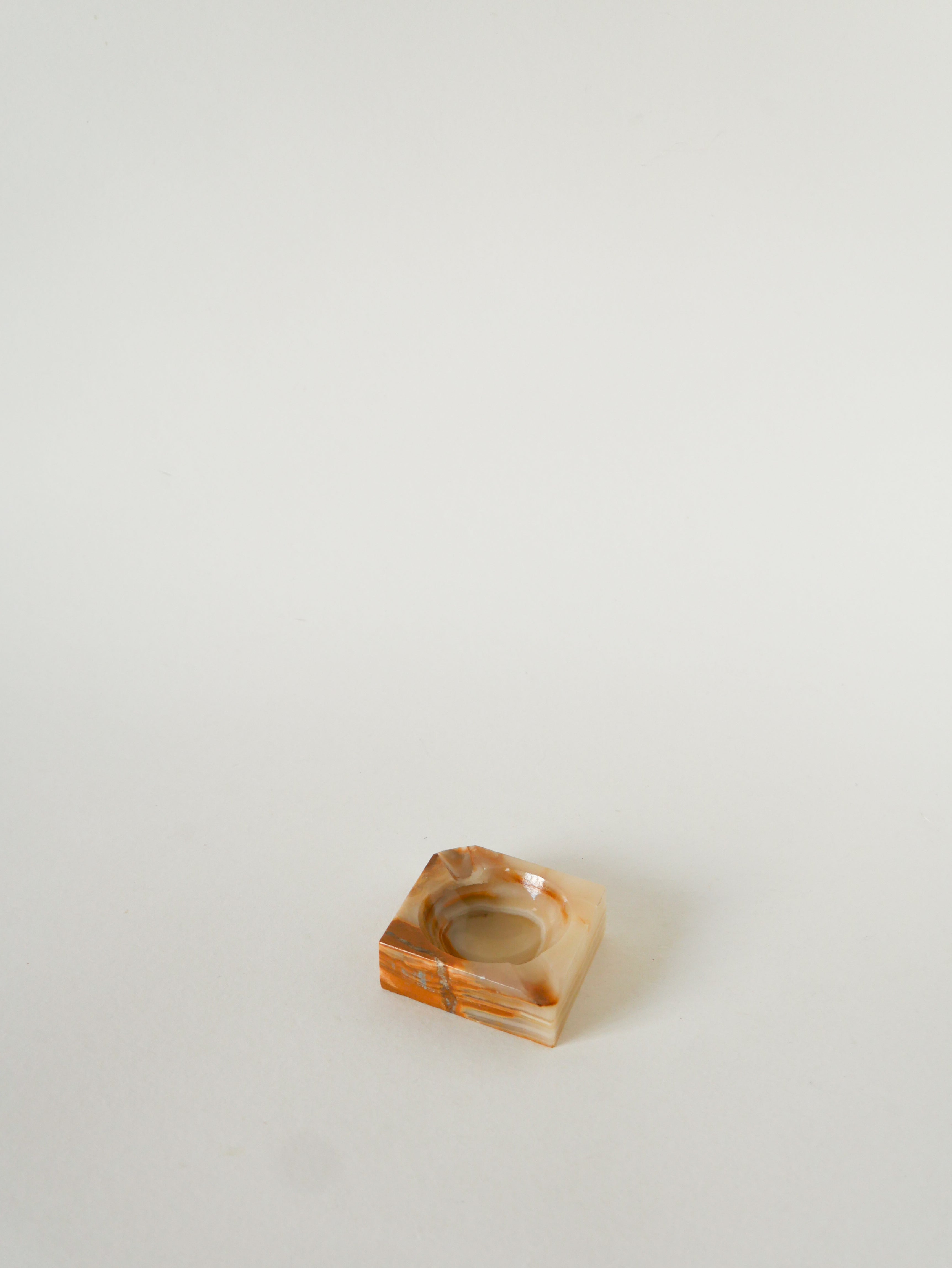 Vide-Poche En Albâtre, Forme Carreau, Beige Et Marron, 1970