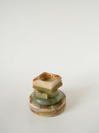 Vide-Poche En Albâtre, Forme Carreau, Beige Et Marron, 1970