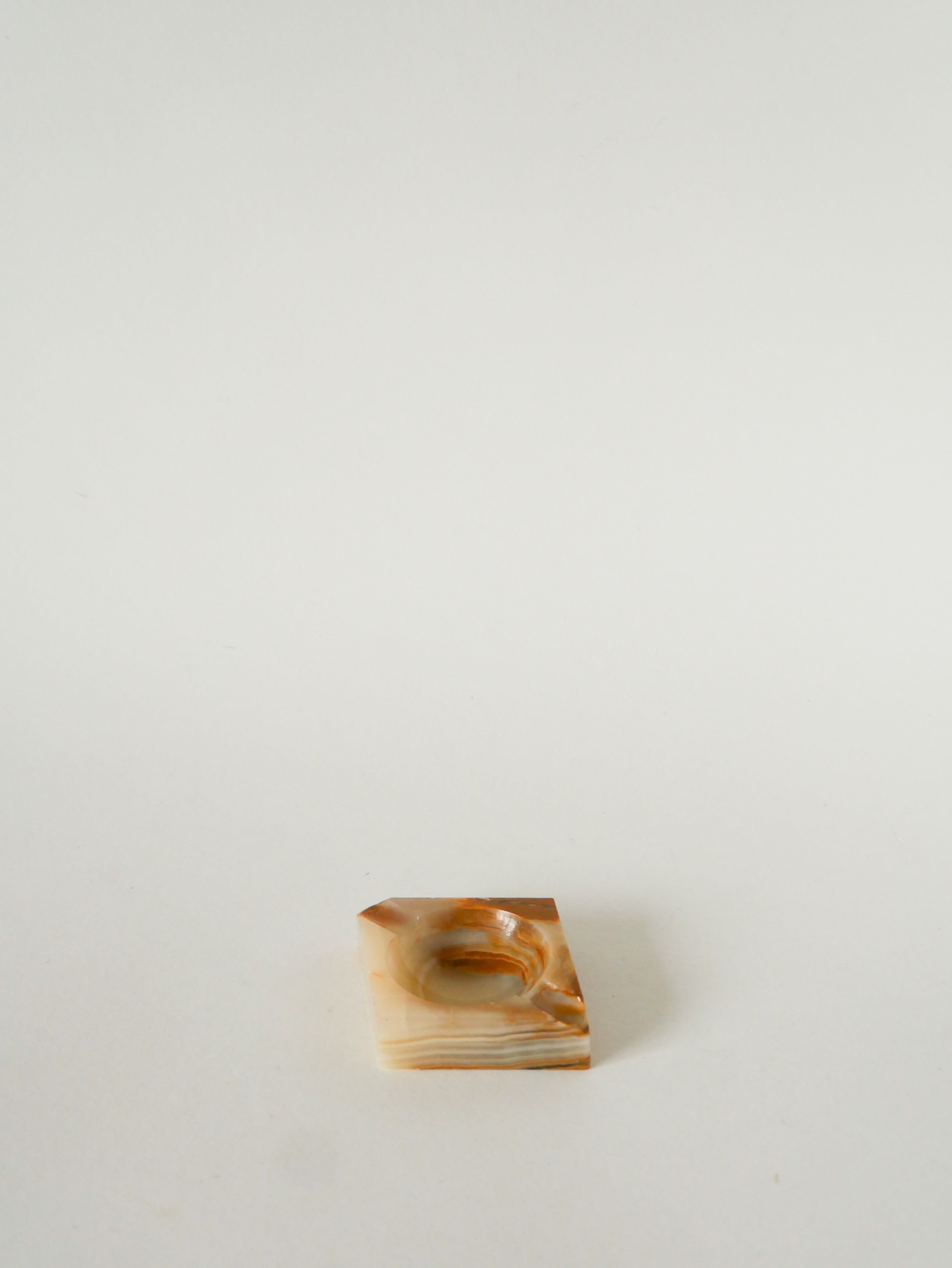 Vide-Poche En Albâtre, Forme Carreau, Beige Et Marron, 1970