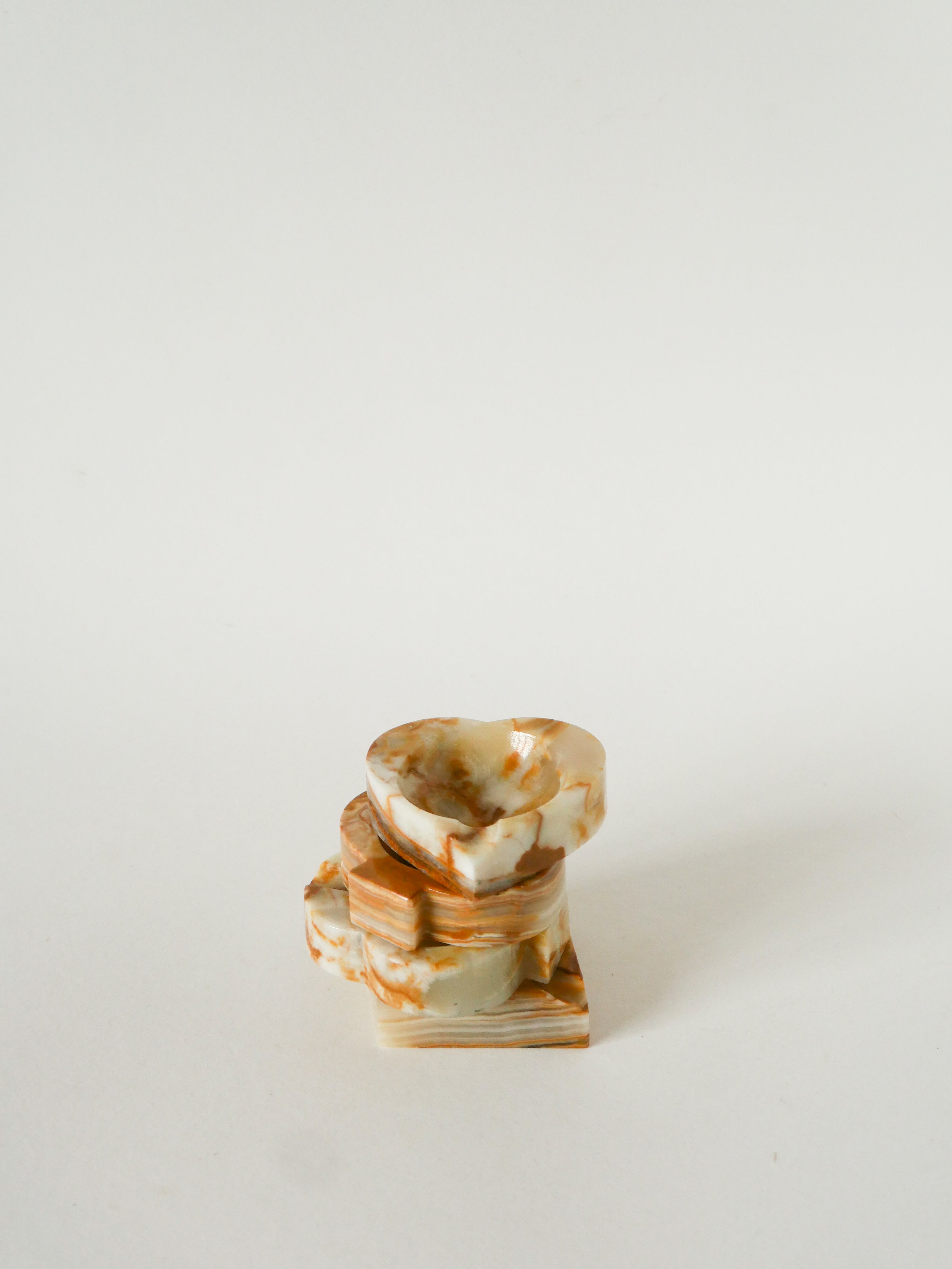 Vide-Poche En Albâtre, Forme Carreau, Beige Et Marron, 1970