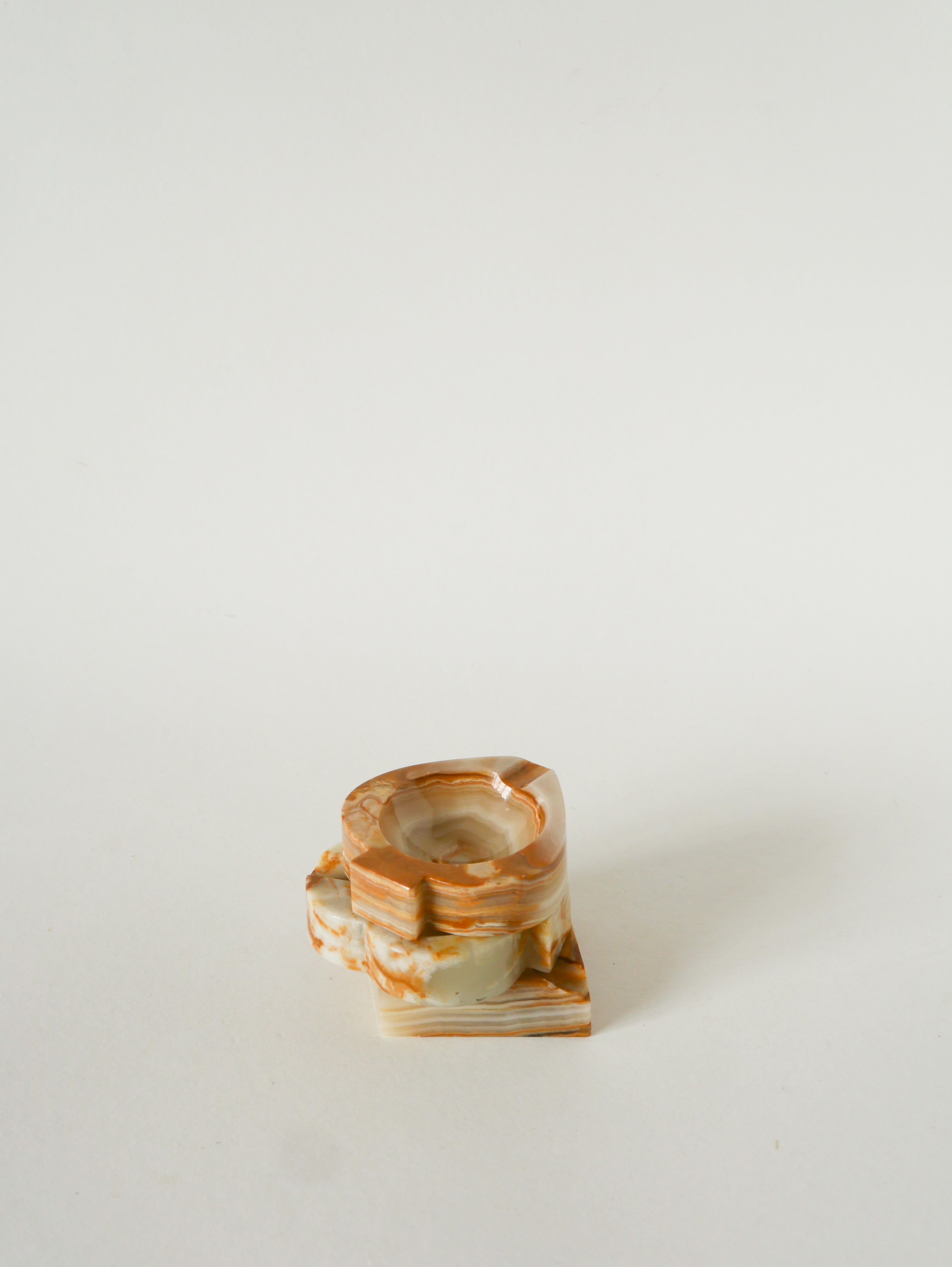 Vide-Poche En Albâtre, Forme Pique, Beige Et Marron, 1970