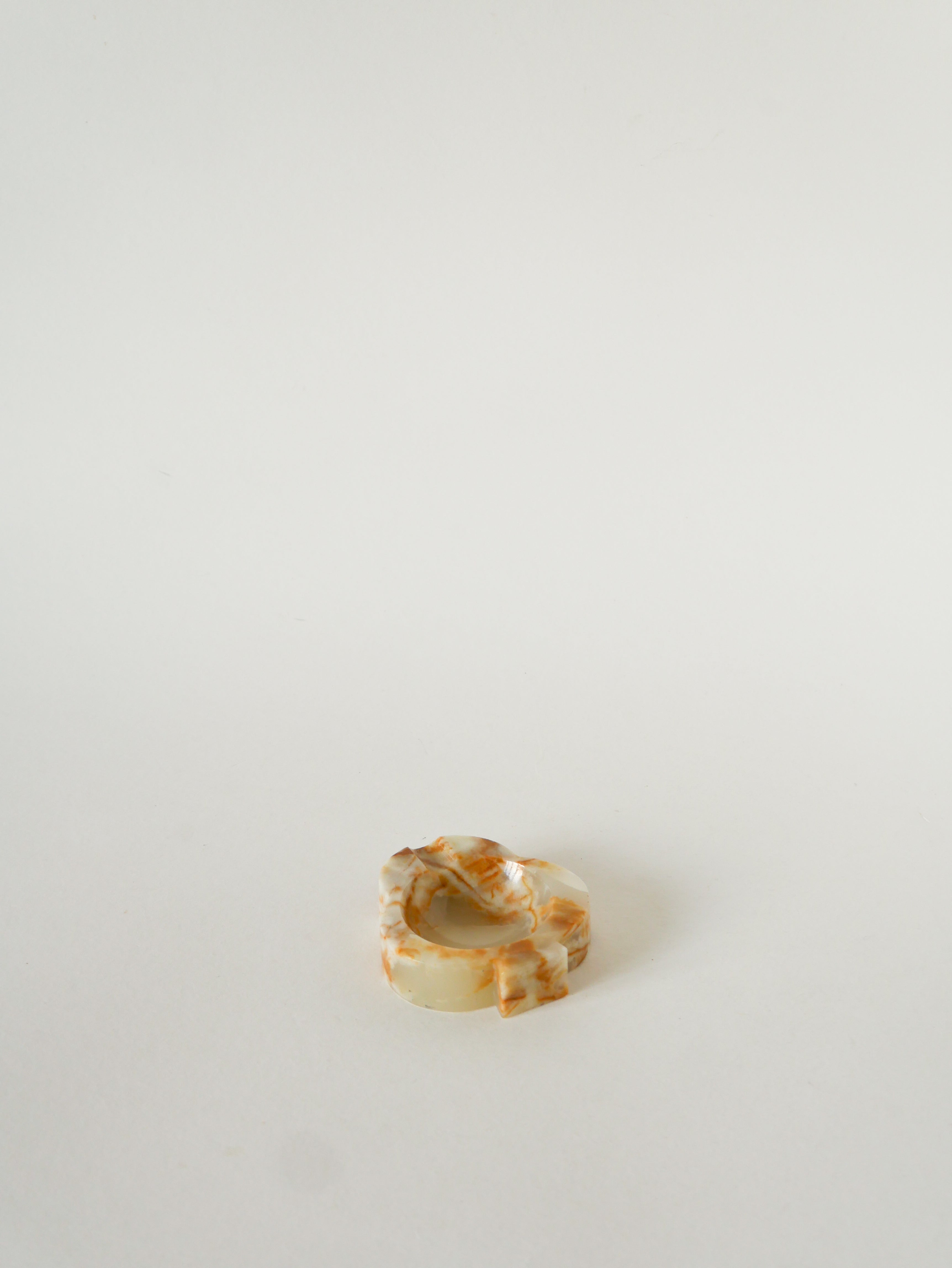 Vide-Poche En Albâtre, Forme Trèfle, Beige Et Marron, 1970