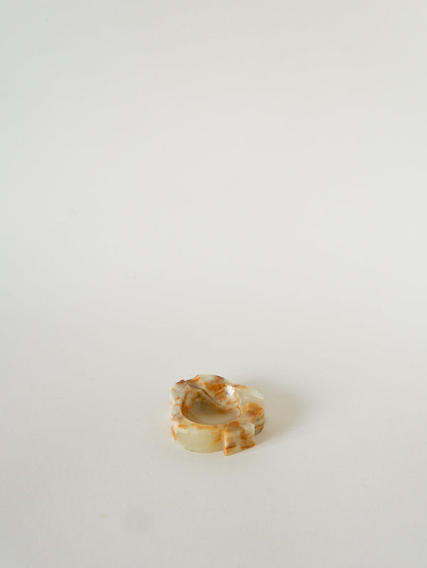 Vide-Poche En Albâtre, Forme Trèfle, Beige Et Marron, 1970