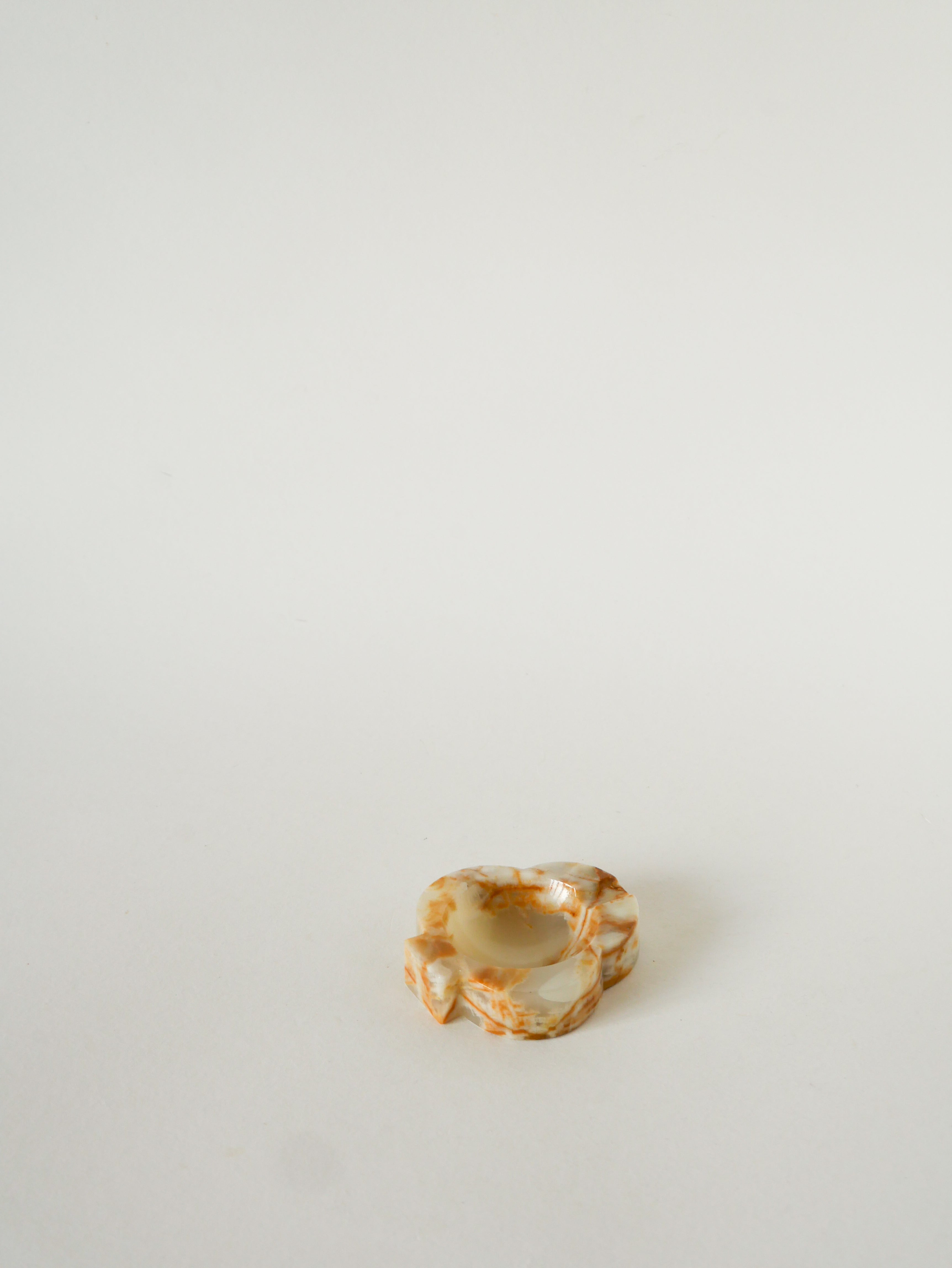 Vide-Poche En Albâtre, Forme Trèfle, Beige Et Marron, 1970
