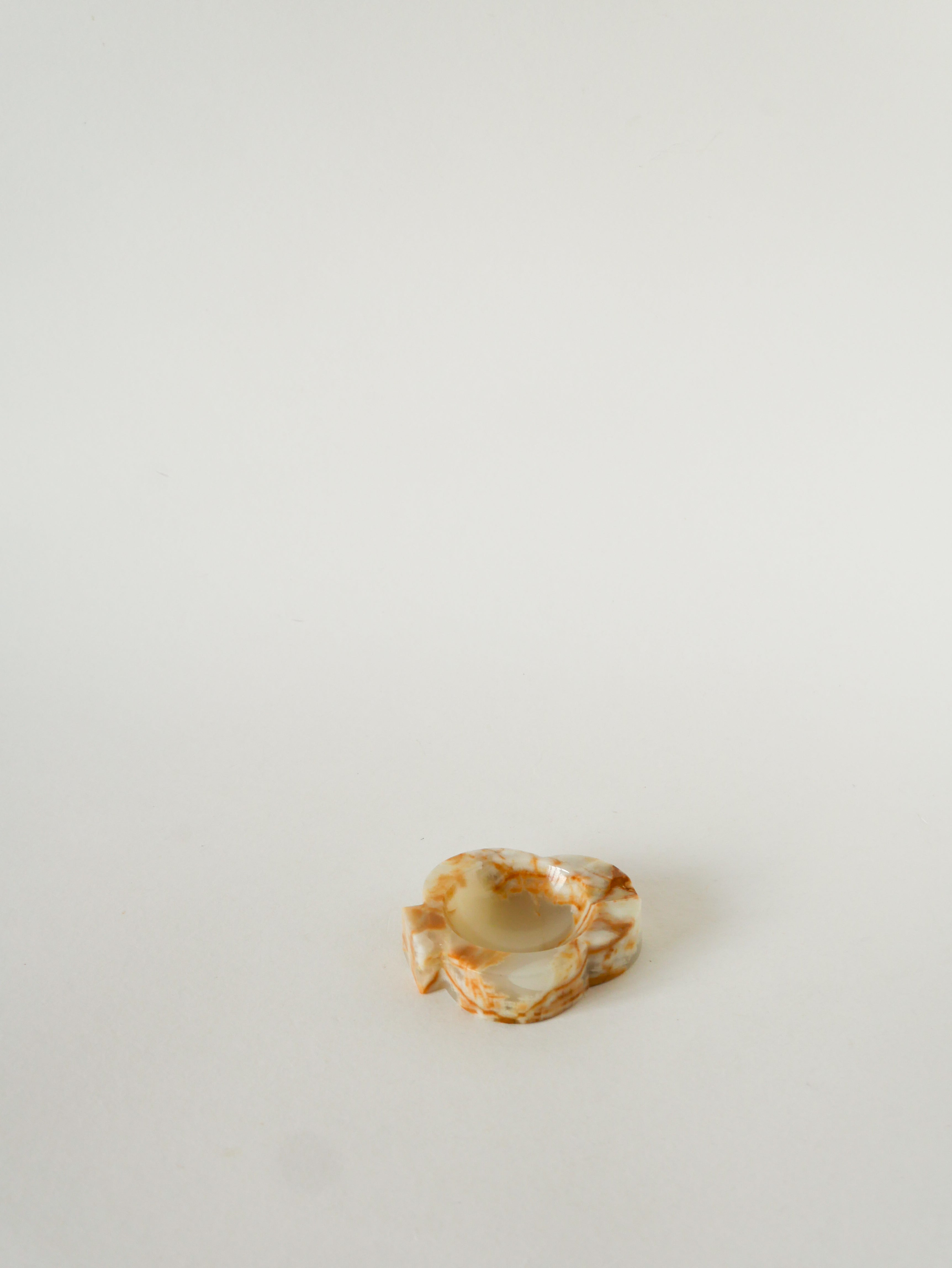 Vide-Poche En Albâtre, Forme Trèfle, Beige Et Marron, 1970