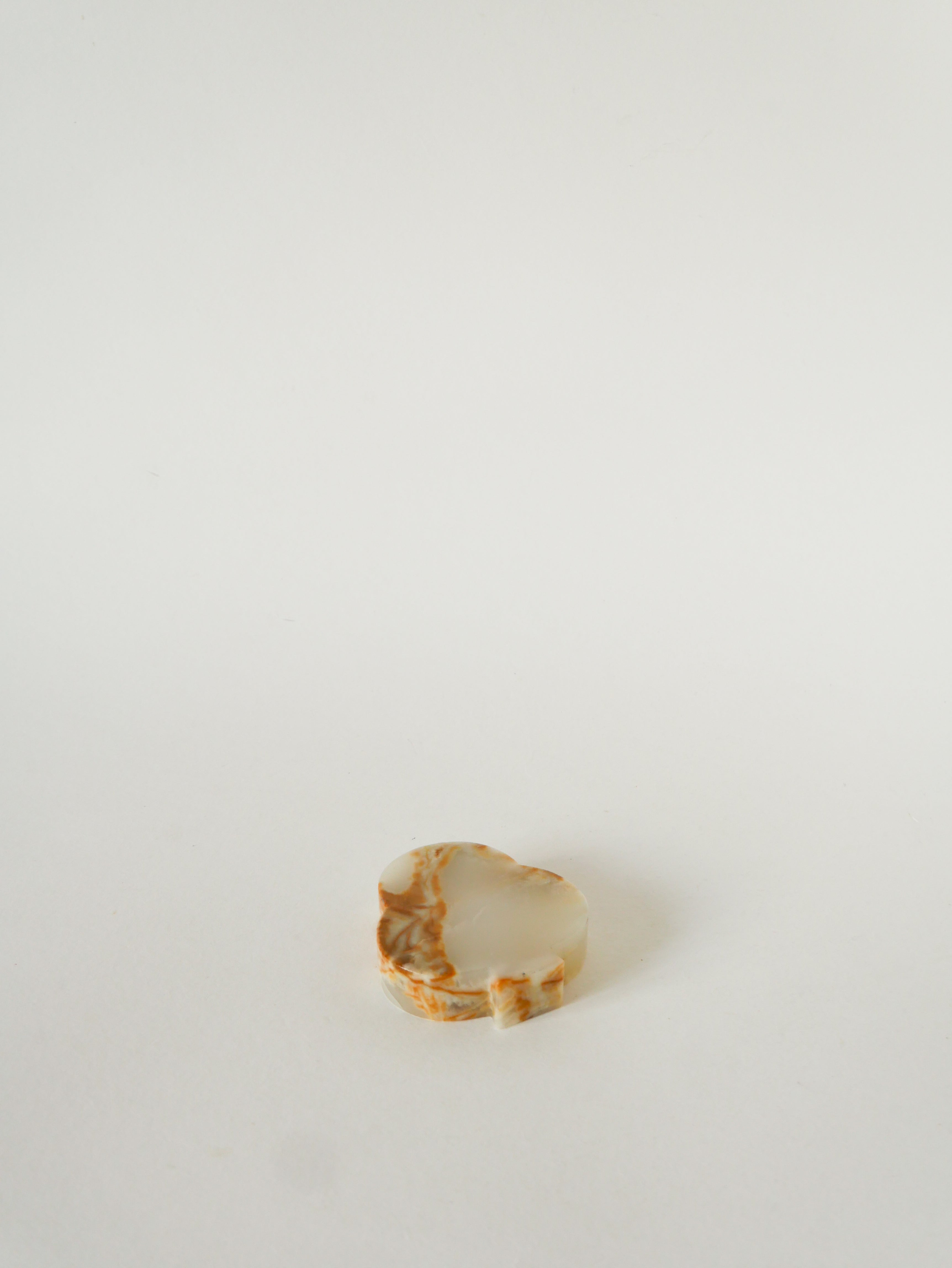 Vide-Poche En Albâtre, Forme Trèfle, Beige Et Marron, 1970