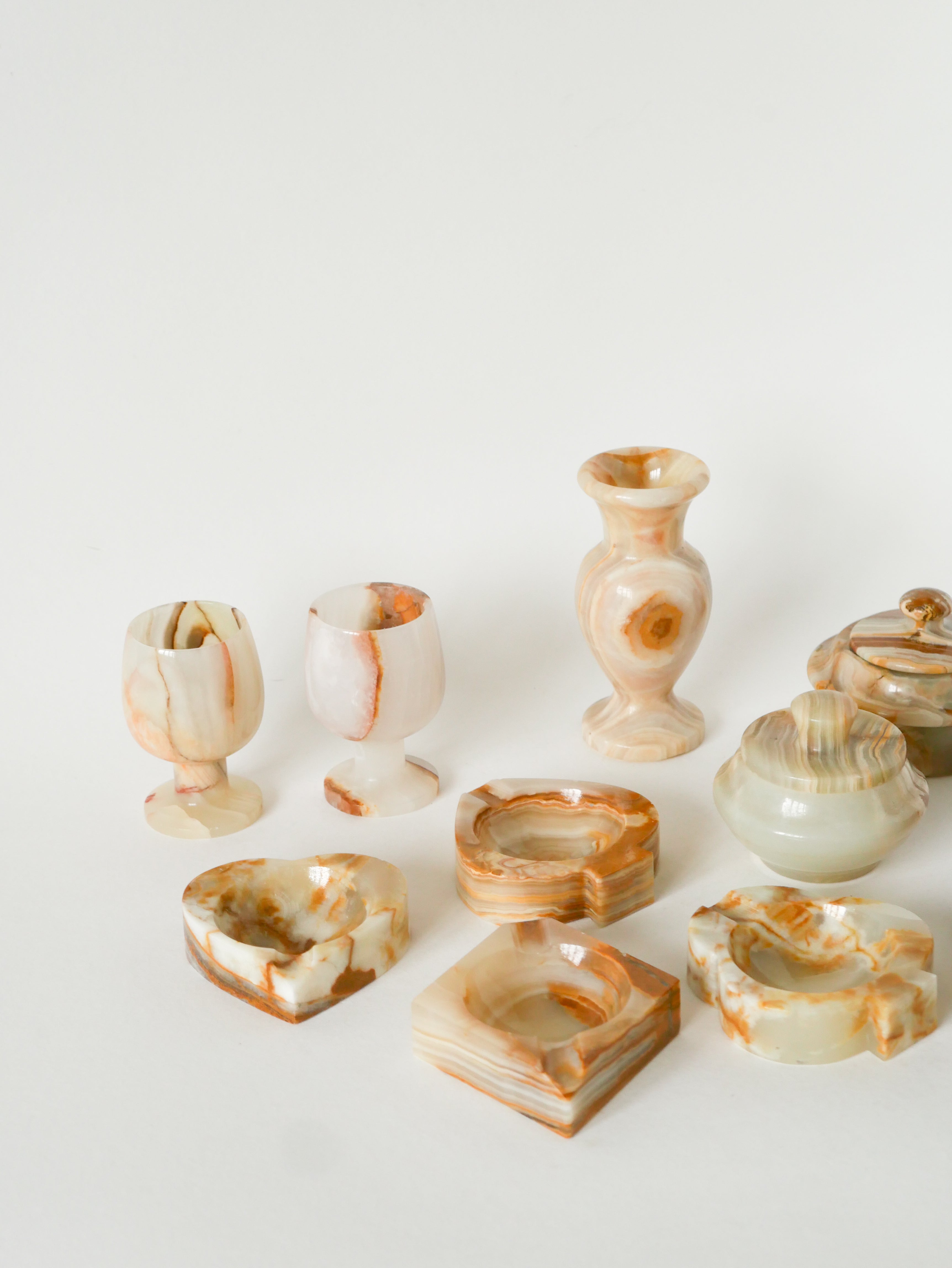 Vide-Poche En Onyx, Forme Trèfle, Vert Et Marron, 1970