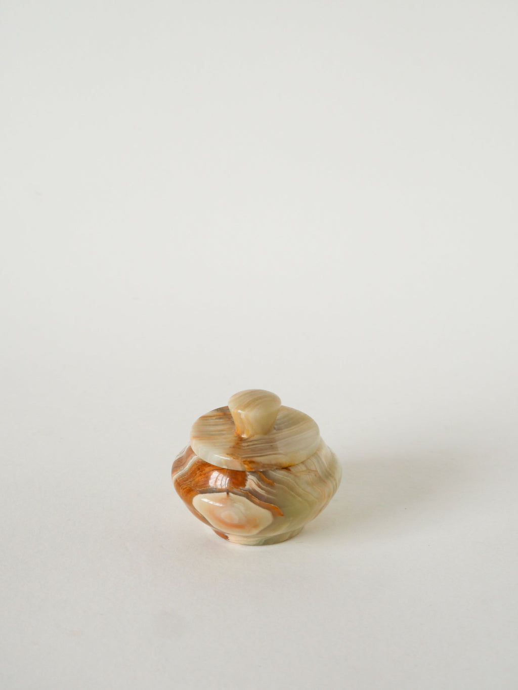 Petite Boîte En Onyx, Forme Ronde, Beige, Design, 1970 - 8 X 6 Cm