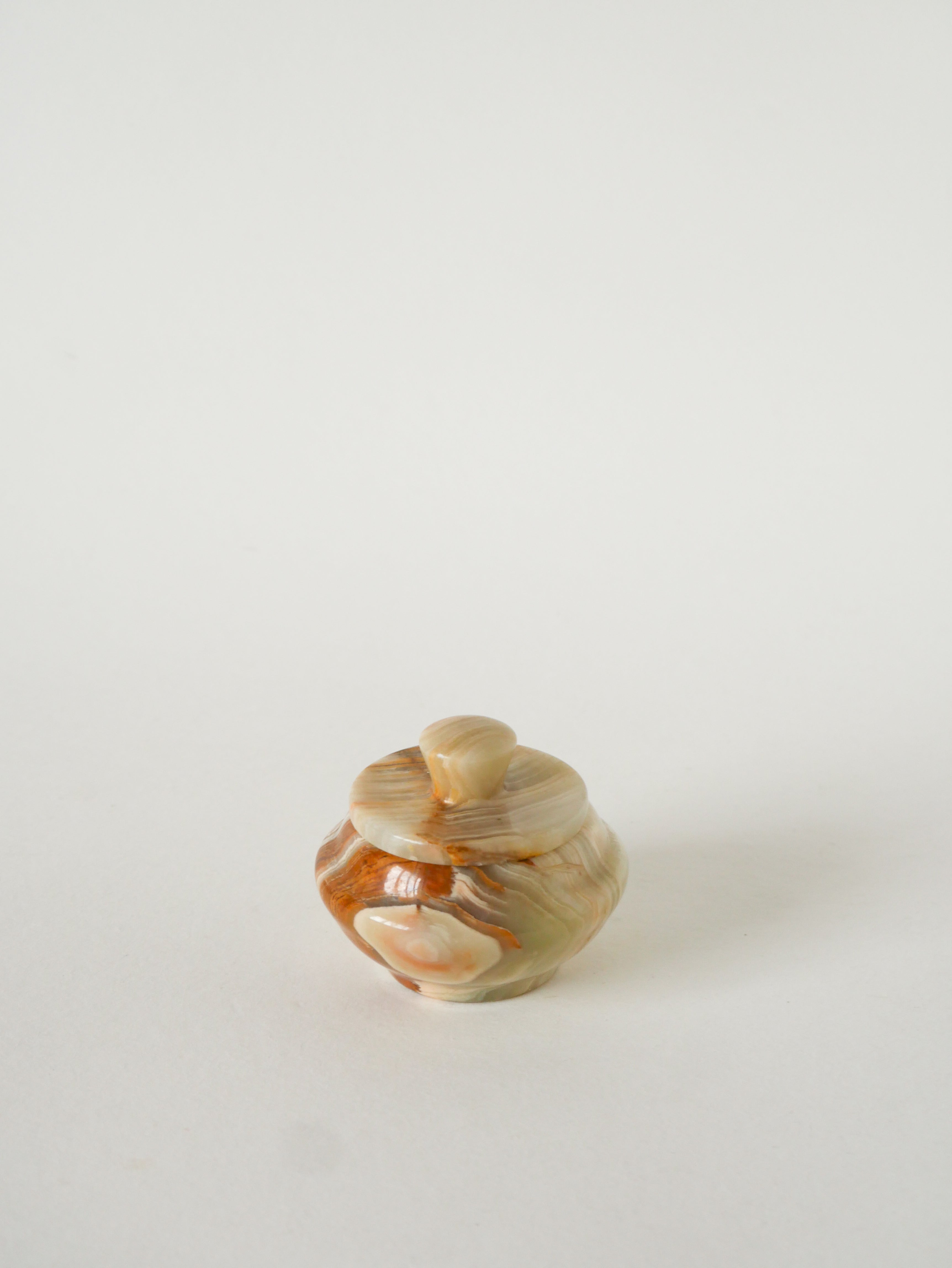 Petite Boîte En Onyx, Forme Ronde, Beige, Design, 1970 - 8 X 6 Cm