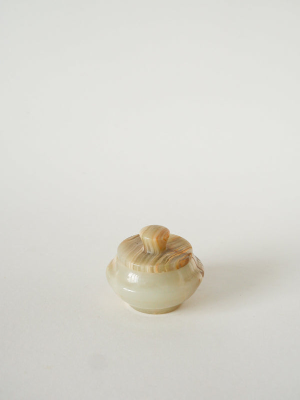 Petite Boîte En Onyx, Forme Ronde, Beige, Design, 1970 - 8 X 6 Cm