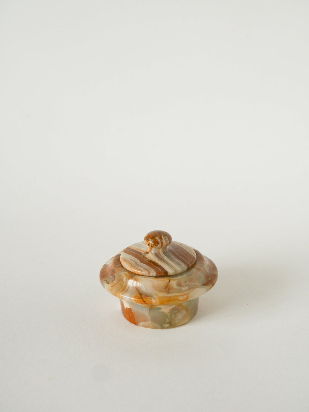 Boîte En Onyx, Forme Ronde, Beige, Design, 1970 - 9 X 7 Cm