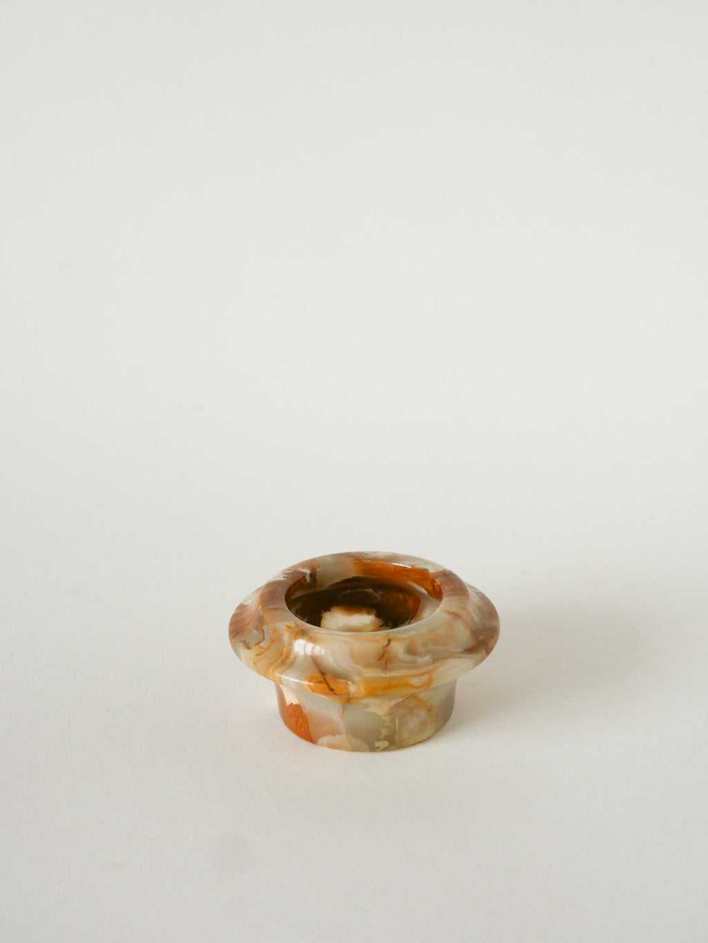 Boîte En Onyx, Forme Ronde, Beige, Design, 1970 - 9 X 7 Cm