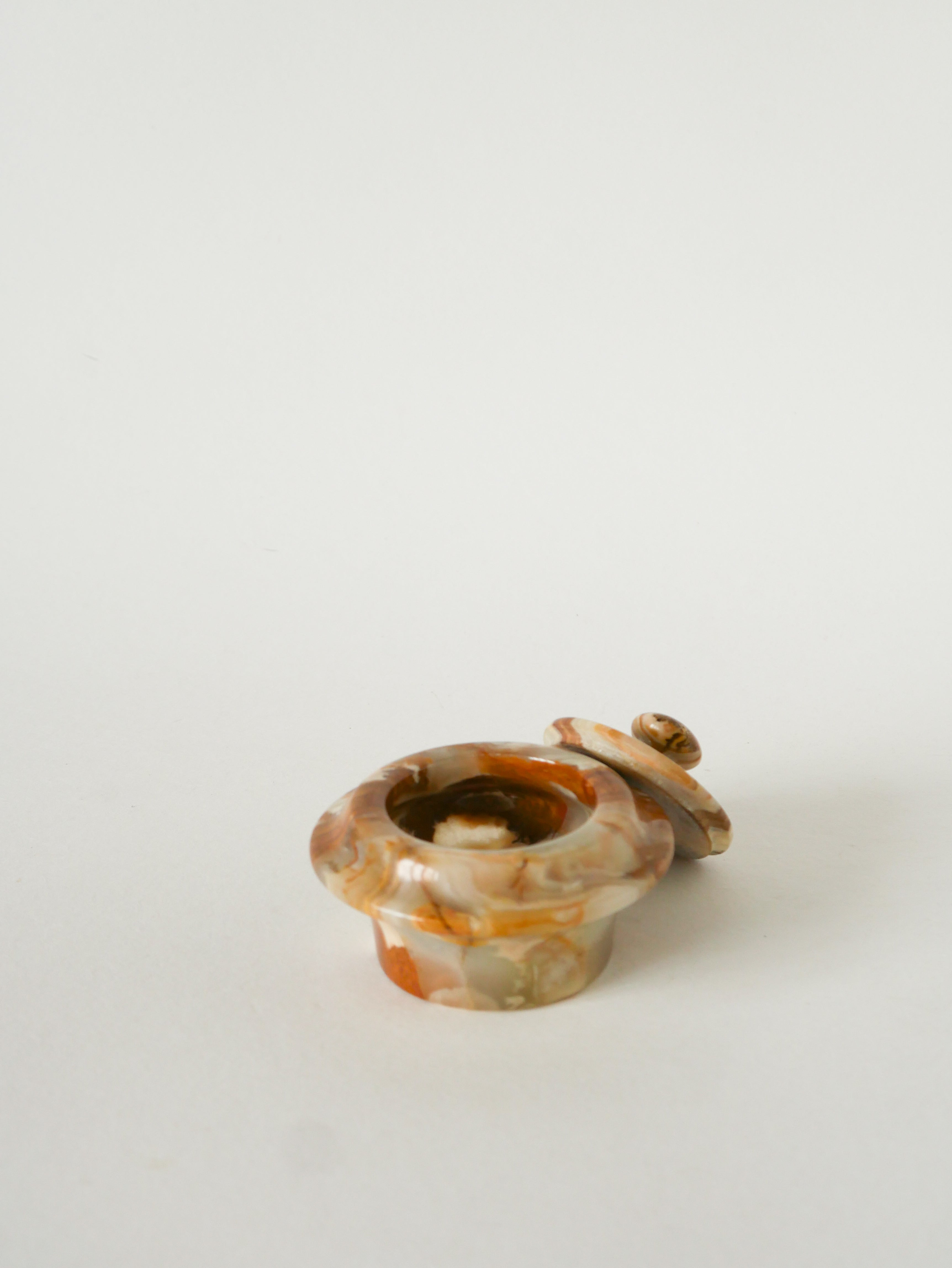 Boîte En Onyx, Forme Ronde, Beige, Design, 1970 - 9 X 7 Cm
