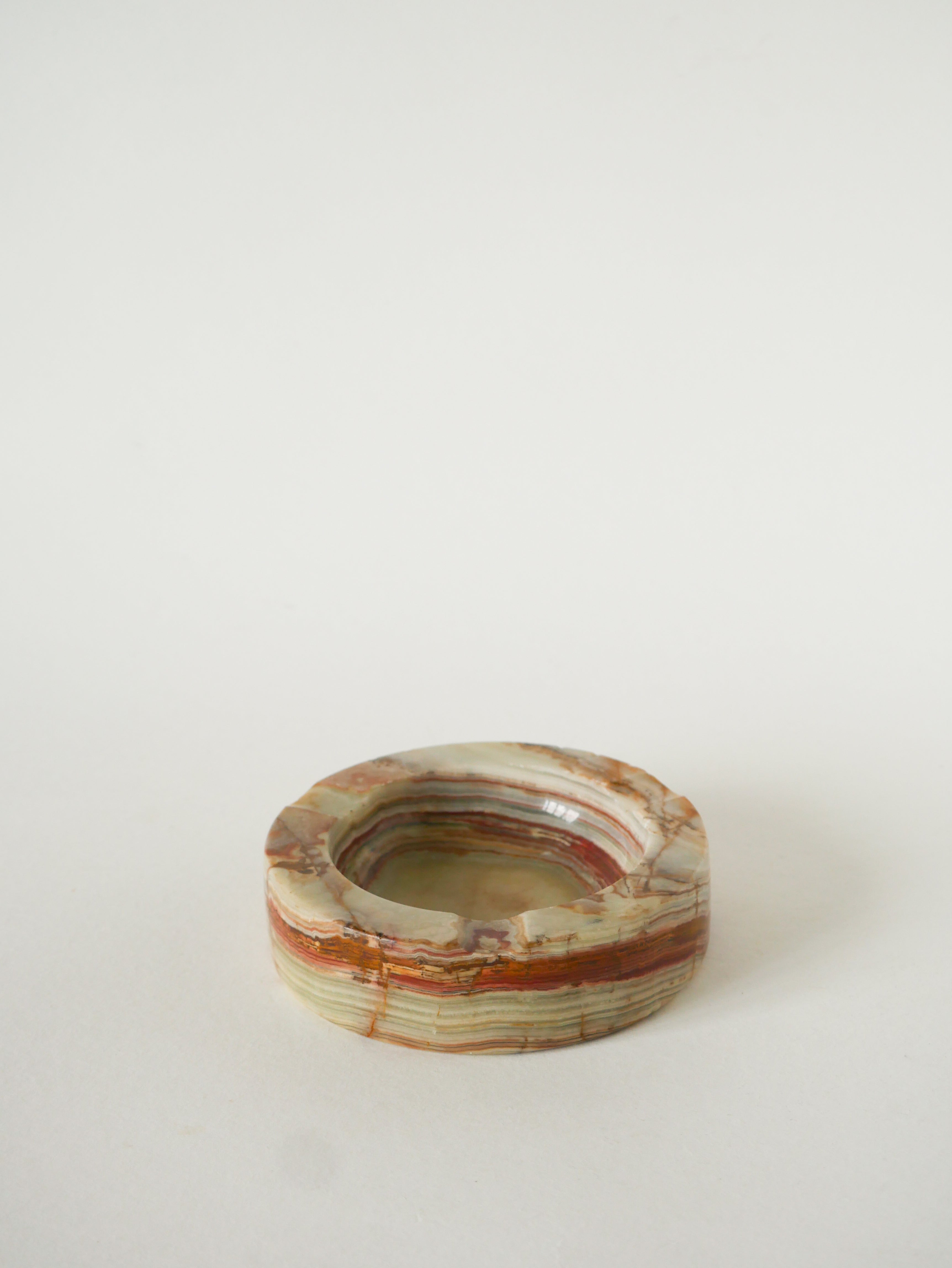 Grand Vide-Poche En Albâtre, Forme Ronde, Beige Et Marron, Design, 1970 - 13 X 3.5 Cm