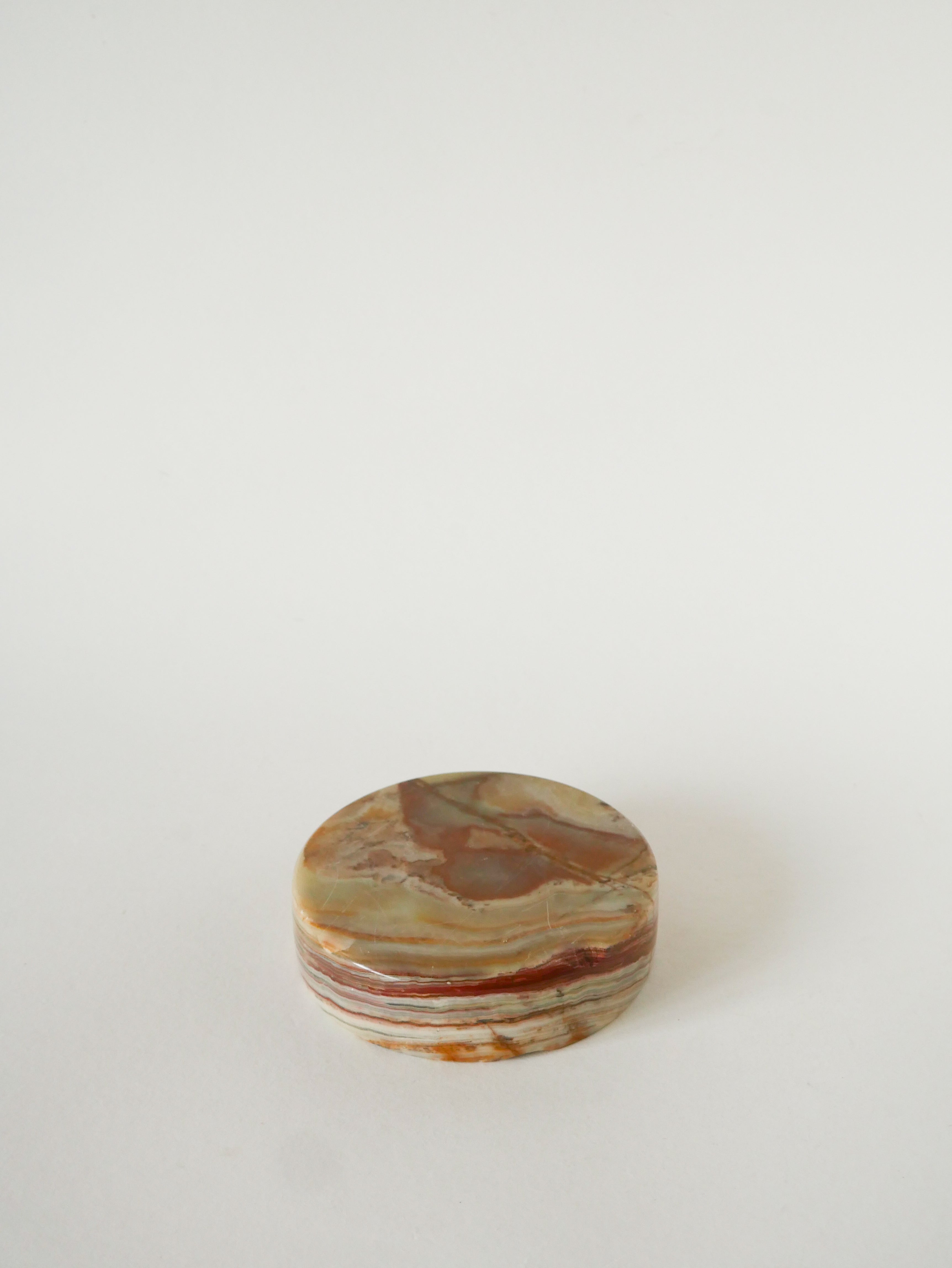 Grand Vide-Poche En Albâtre, Forme Ronde, Beige Et Marron, Design, 1970 - 13 X 3.5 Cm