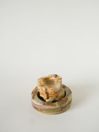 Grand Vide-Poche En Albâtre, Forme Ronde, Beige Et Marron, Design, 1970 - 13 X 3.5 Cm