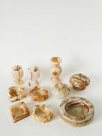 Grand Vide-Poche En Albâtre, Forme Ronde, Beige Et Marron, Design, 1970 - 13 X 3.5 Cm