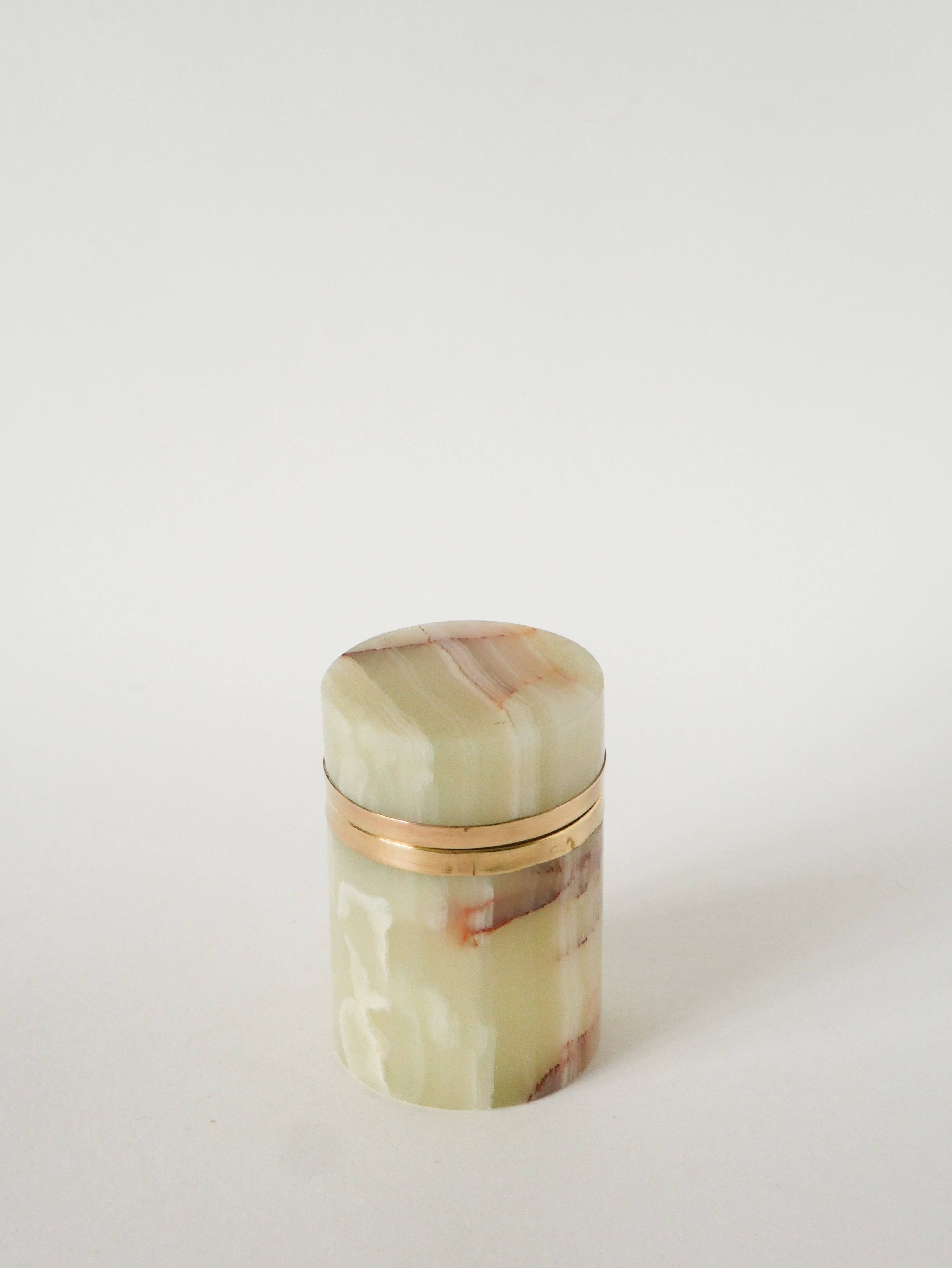 Grande Boîte En Albâtre Et Laiton, Forme Cylindre, Design, 1970