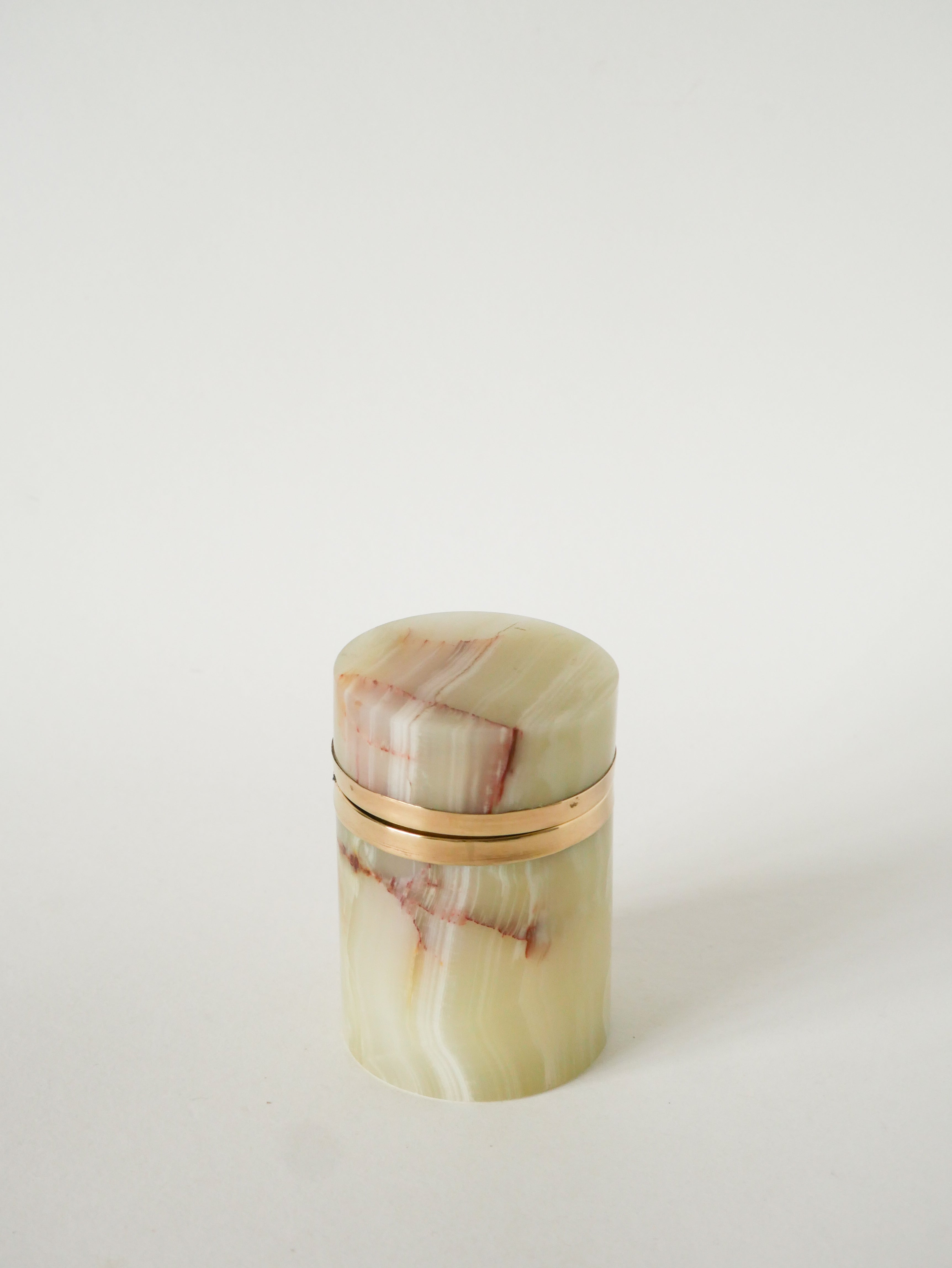 Grande Boîte En Albâtre Et Laiton, Forme Cylindre, Design, 1970