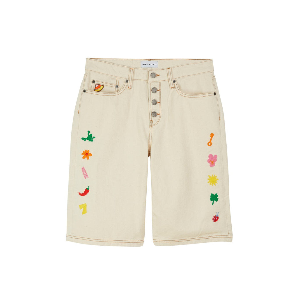 Short Lucky Charm Embroidered Denim