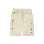 Short Lucky Charm Embroidered Denim