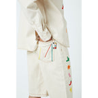 Short Lucky Charm Embroidered Denim
