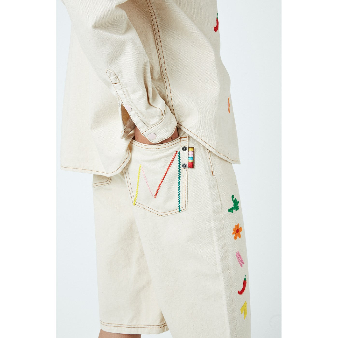 Short Lucky Charm Embroidered Denim