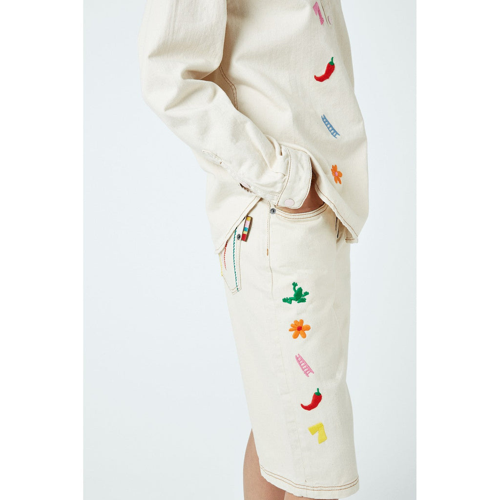 Short Lucky Charm Embroidered Denim