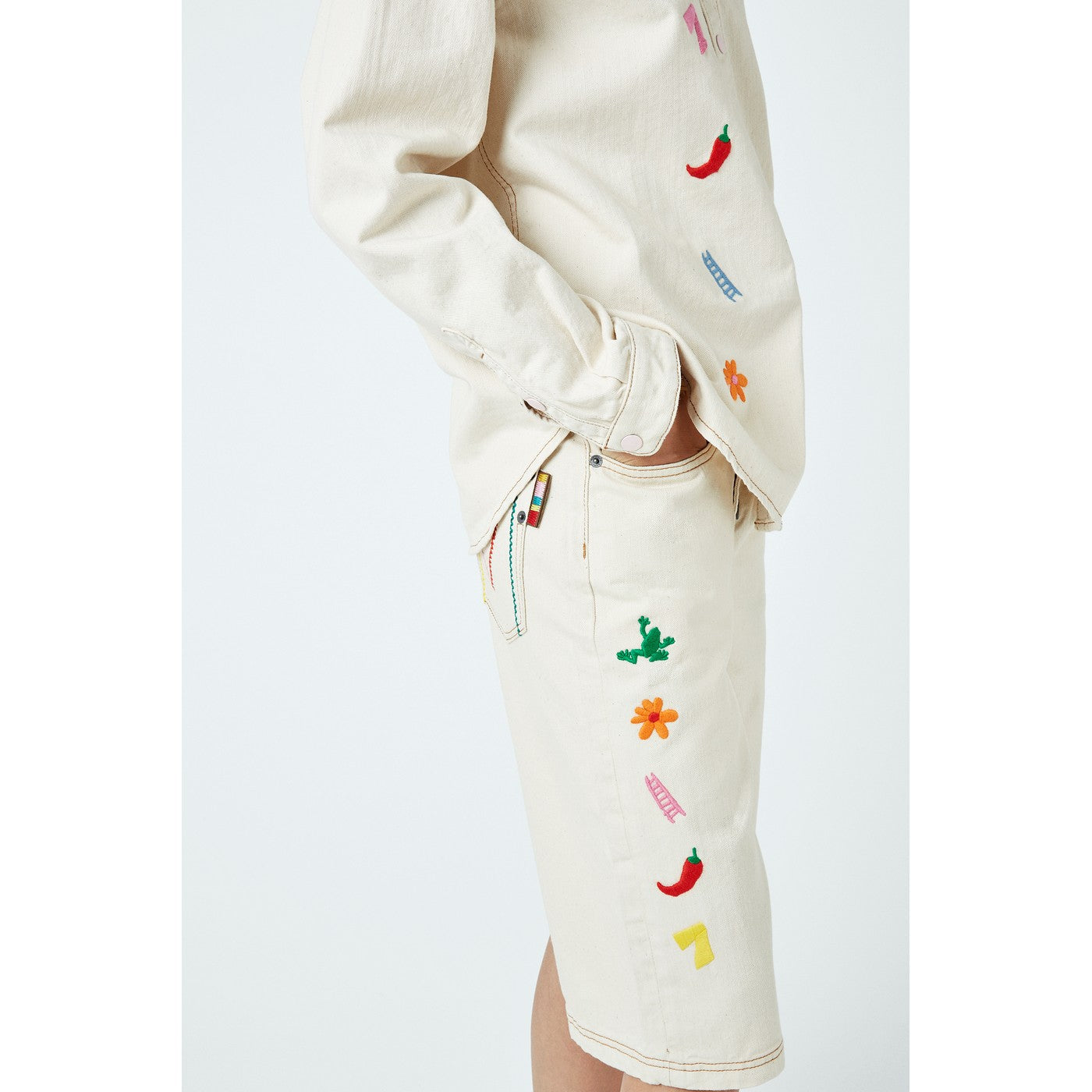 Short Lucky Charm Embroidered Denim