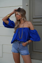 Blouse Col Bardot Nao - Bleu Roi