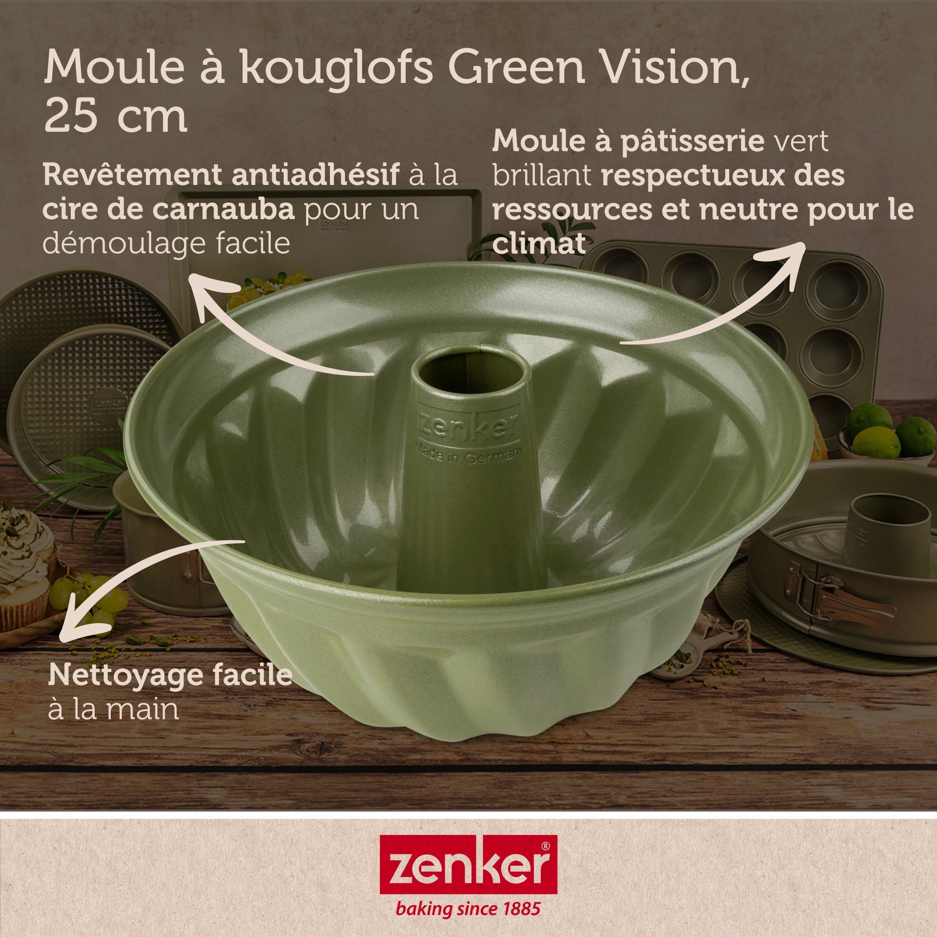 Zenker - Lot De 2 Moules À Gâteaux 25/25 Cm En Acier Avec Cire De Carnauba Zenker Green Vision - Vert