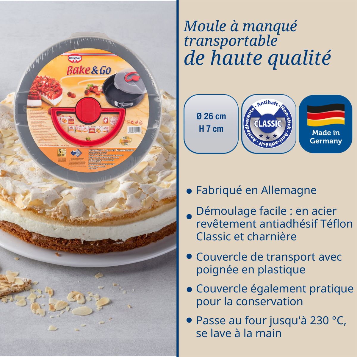 Dr Oetker - Moule À Manqué À Charnière 26 Cm Avec Couvercle De Transport Dr. Oetker Bake And Go - Noir