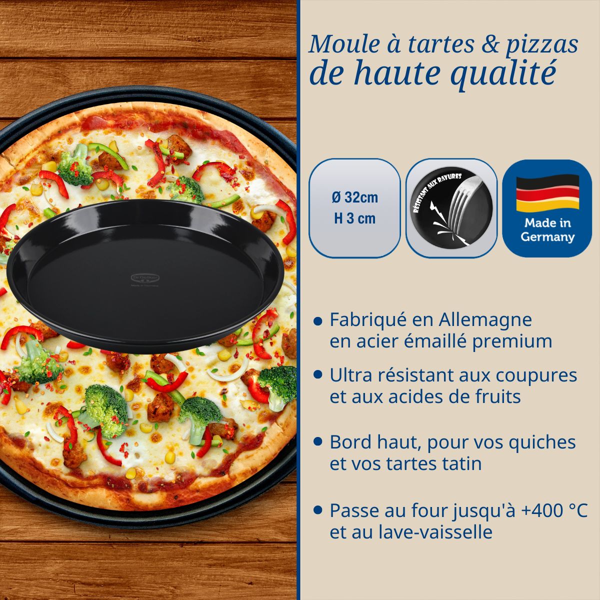 Dr Oetker - Plat À Four Pour Tartes Et Pizzas 32 Cm Dr.Oetker Tradition - Noir
