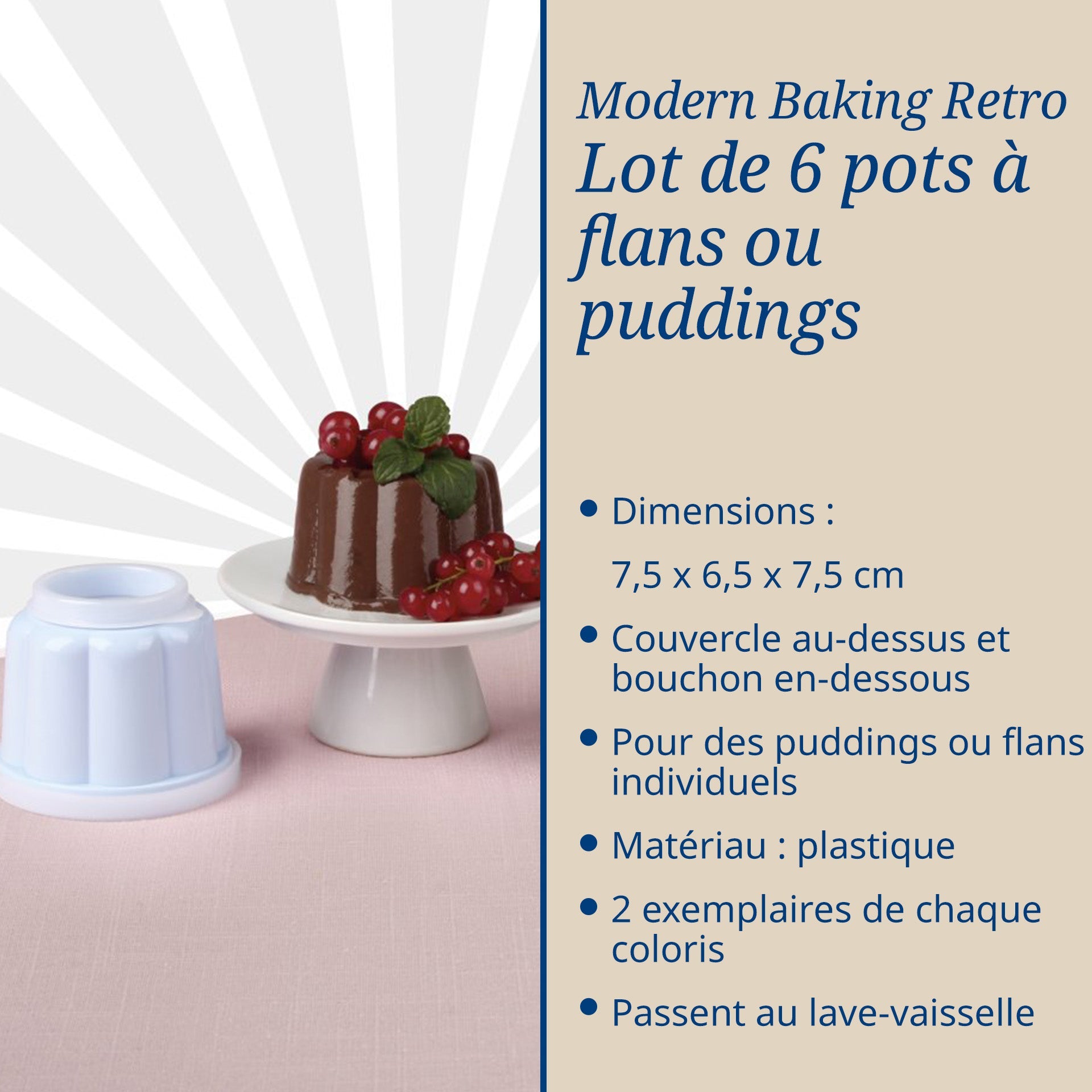 Dr Oetker - Lot De 6 Moules À Flans Avec Couvercle 6,3 X 7,5 Cm Dr. Oetker Rétro - Coloré